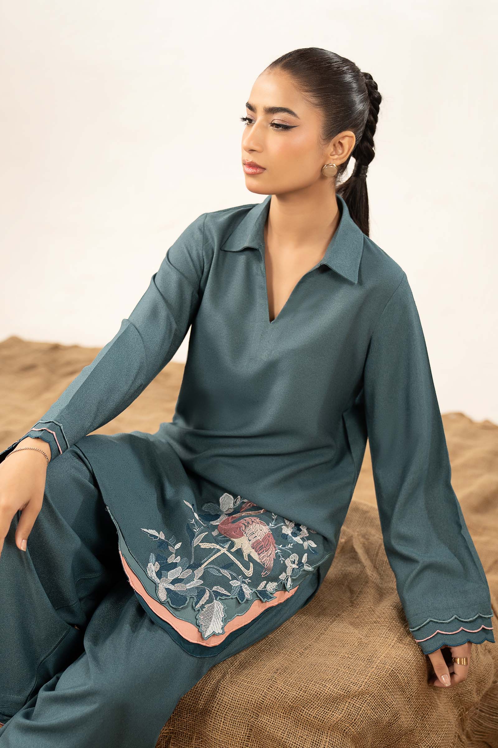 2 Pc Embroidered Silk Karandi Suit - Image 4