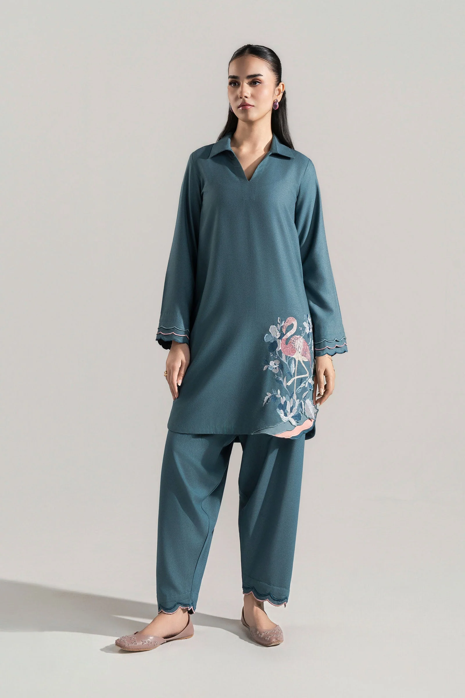 2 Pc Embroidered Silk Karandi Suit - Image 5