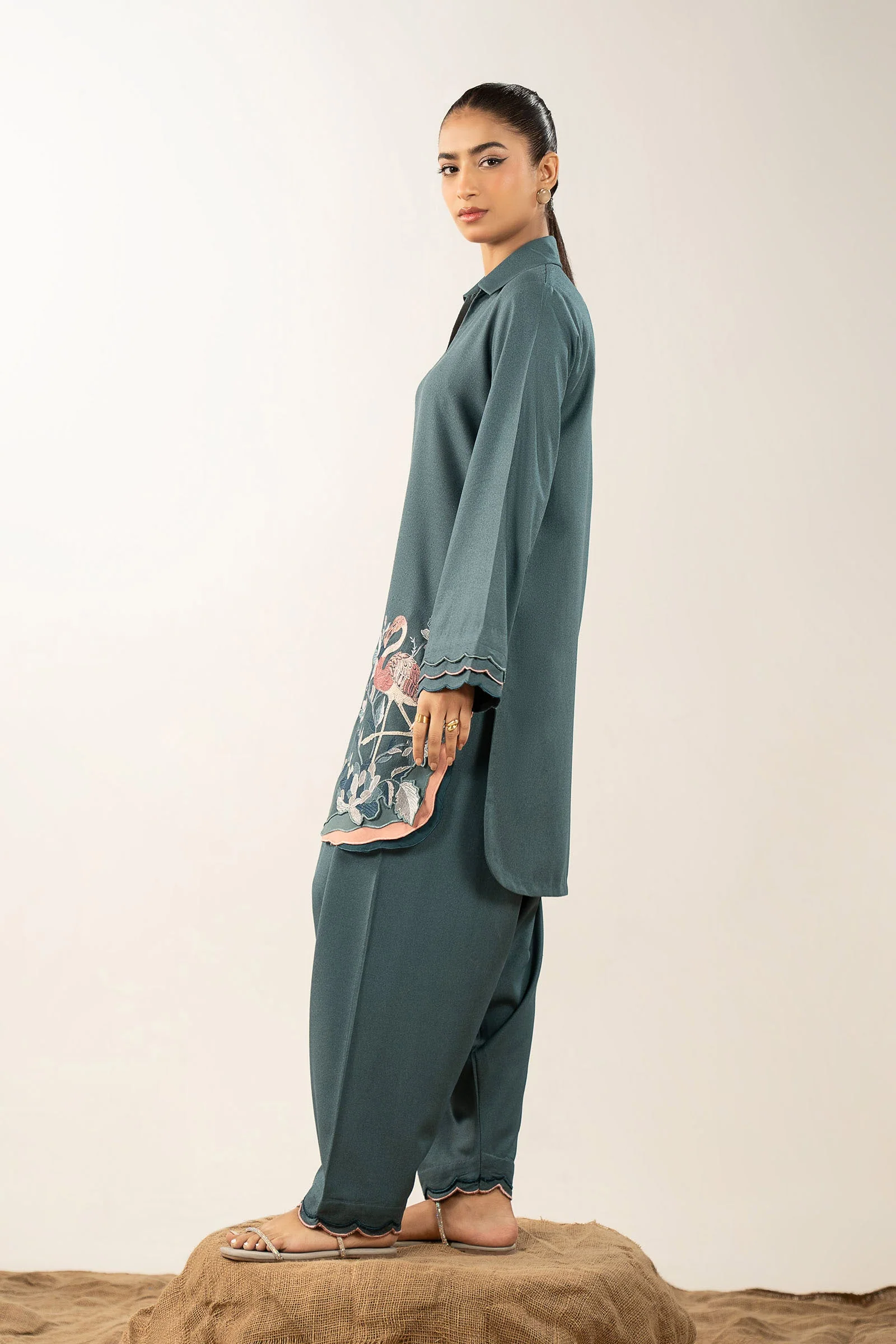 2 Pc Embroidered Silk Karandi Suit - Image 8