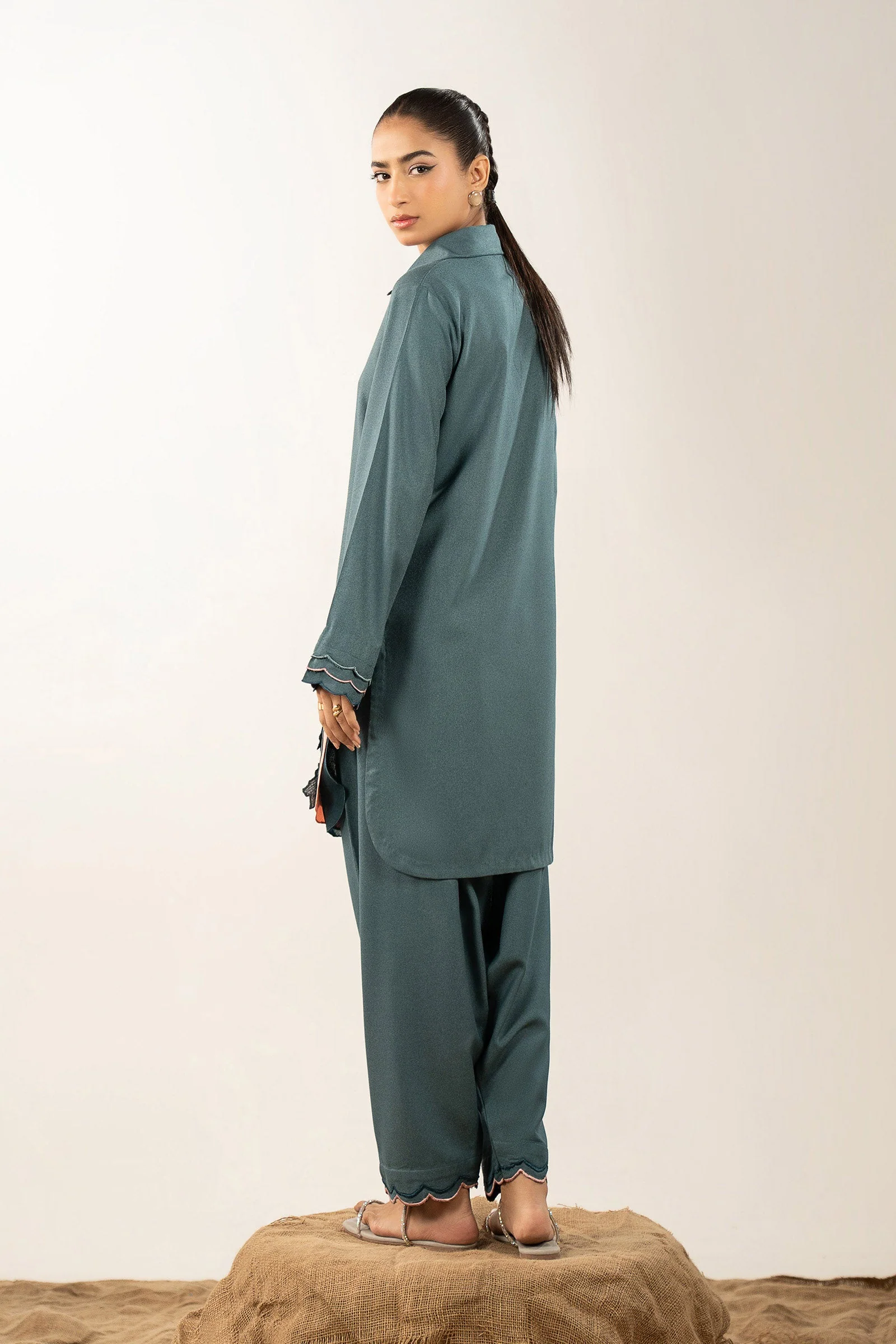 2 Pc Embroidered Silk Karandi Suit - Image 9