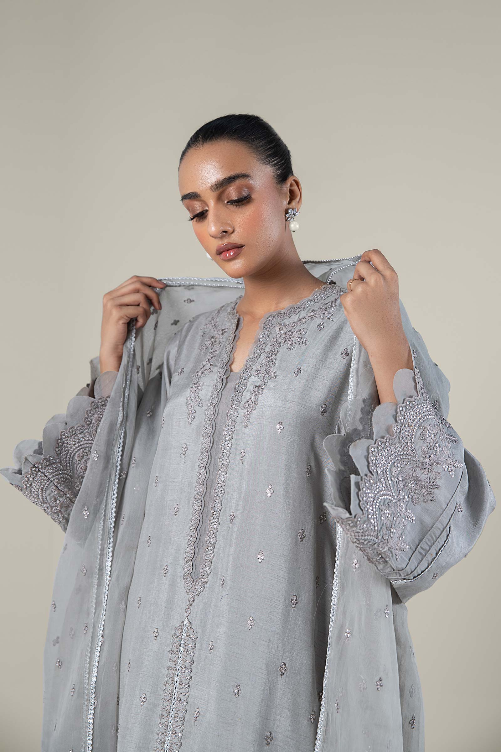 2 Pc Embroidered Raw Silk Suit - Image 2