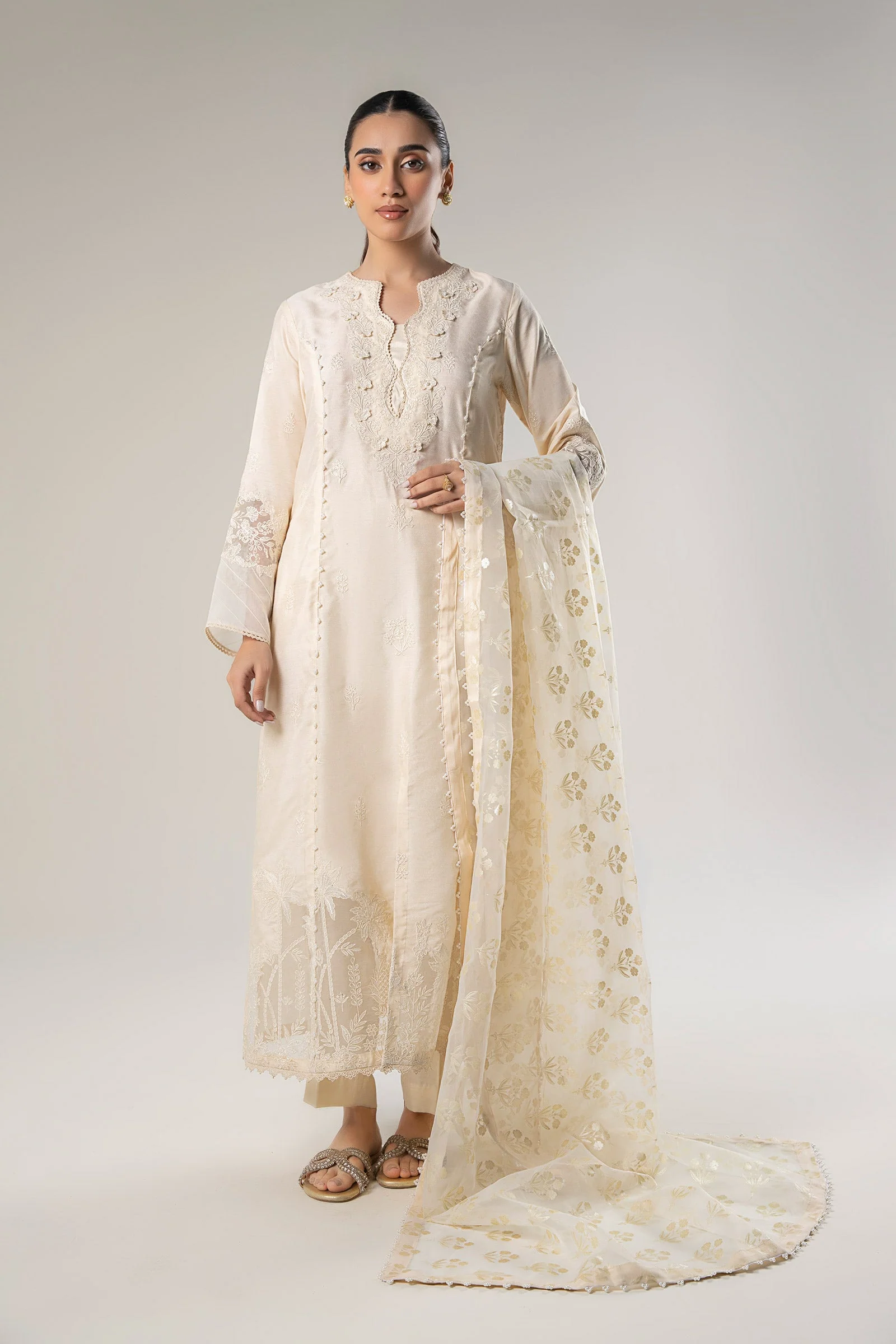 2 Pc Embroidered Khadi Silk Suit