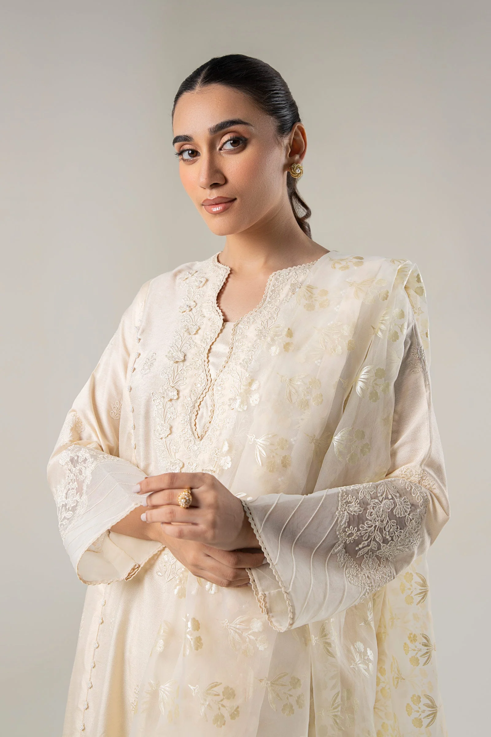 2 Pc Embroidered Khadi Silk Suit - Image 2