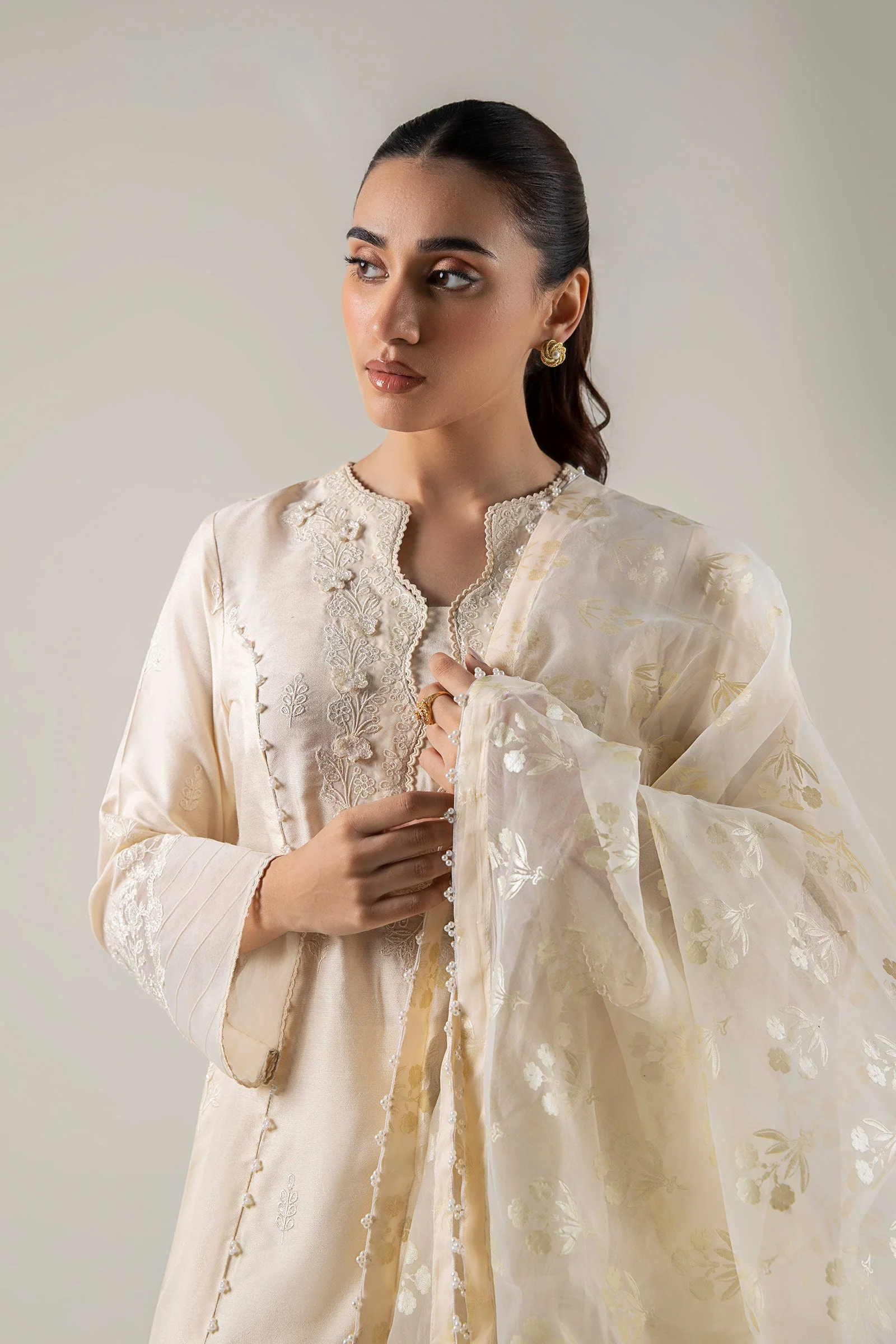 2 Pc Embroidered Khadi Silk Suit - Image 3