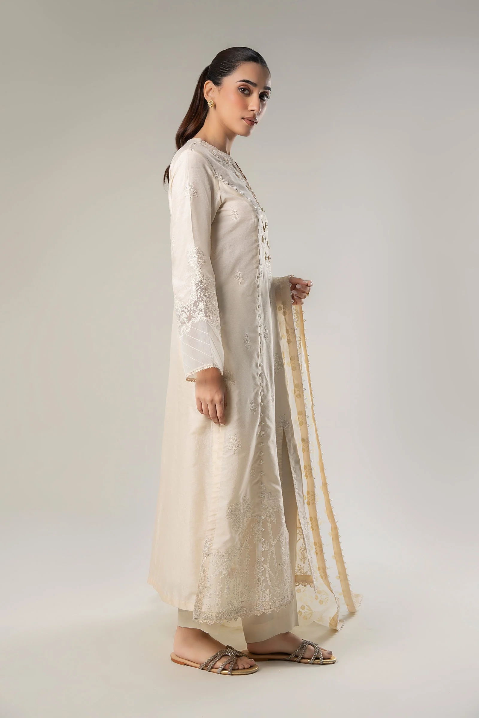 2 Pc Embroidered Khadi Silk Suit - Image 6