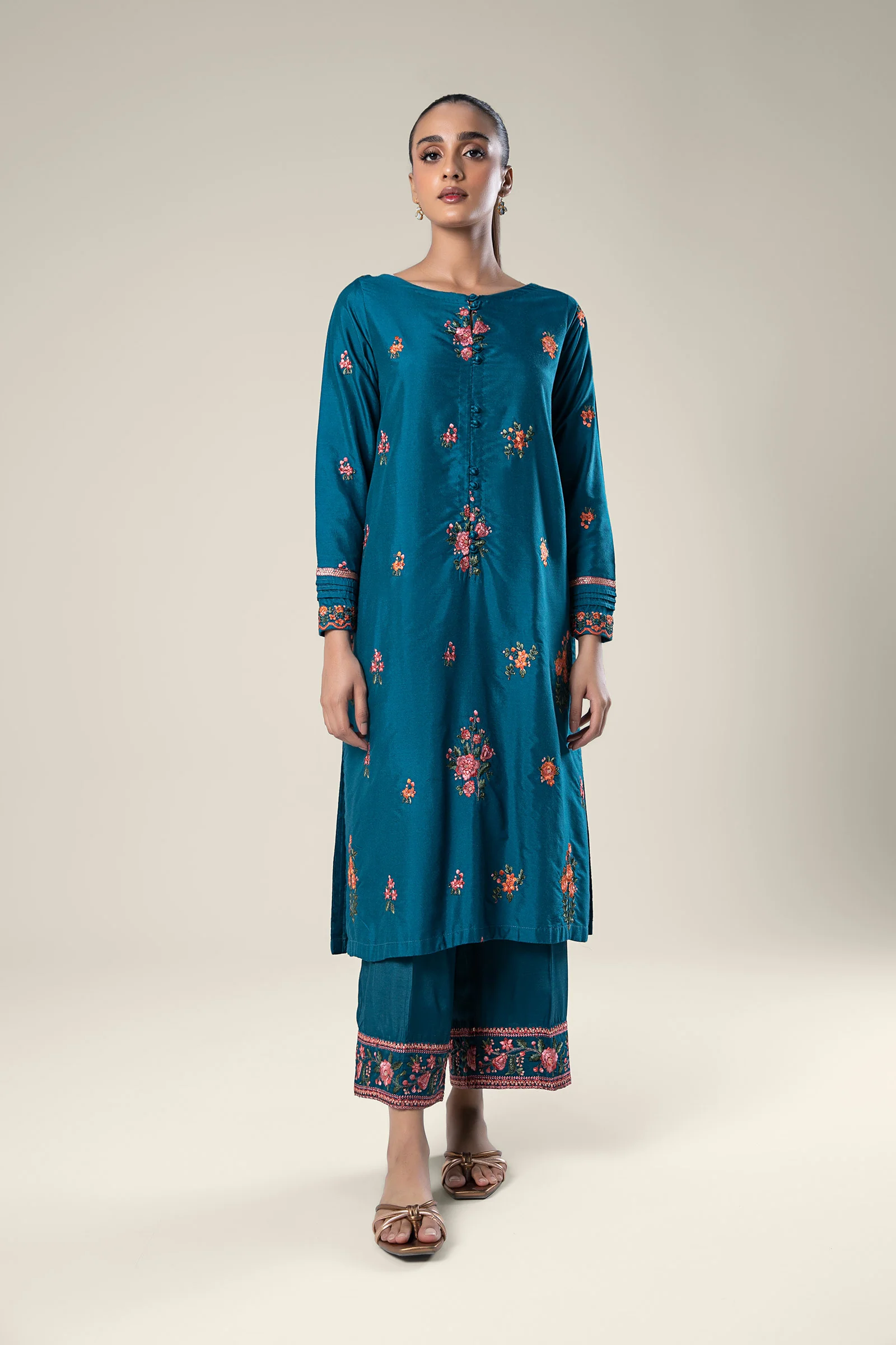 2 Pc Embroidered Khaddi Silk Suit