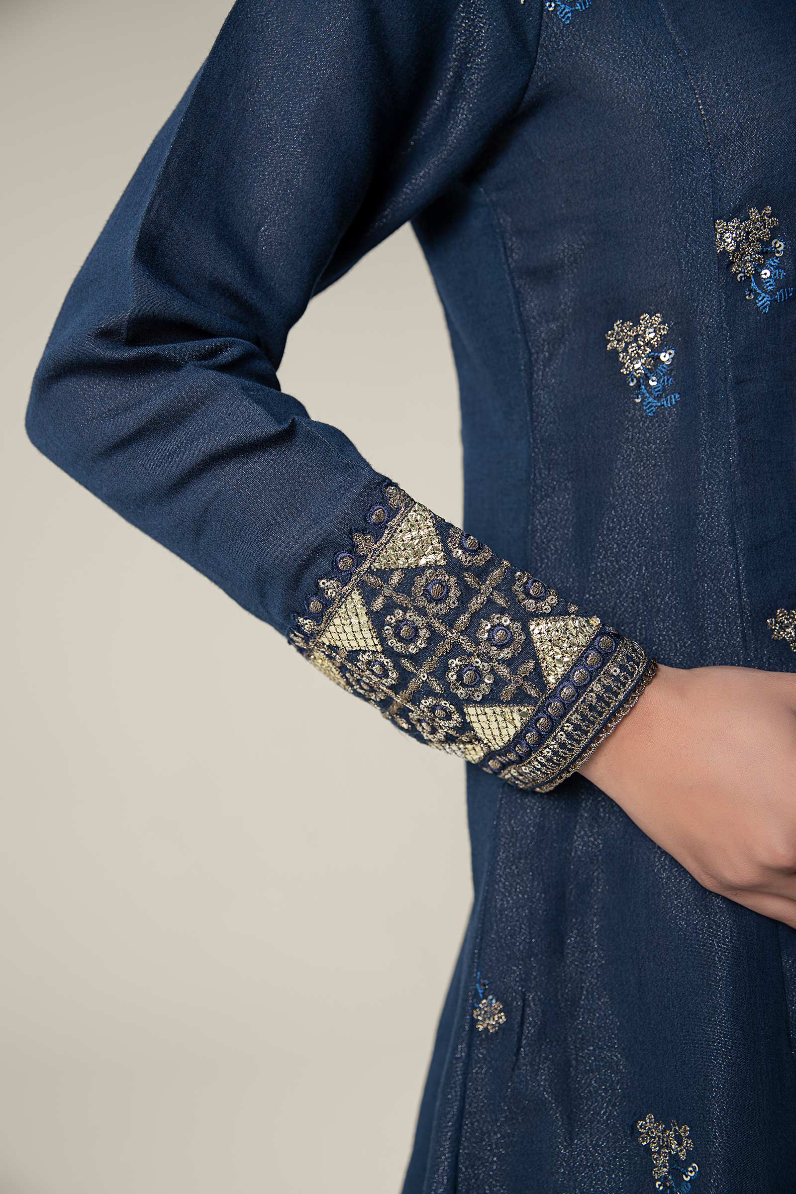 Embroidered Shimmer Silk Pishwas - Image 3