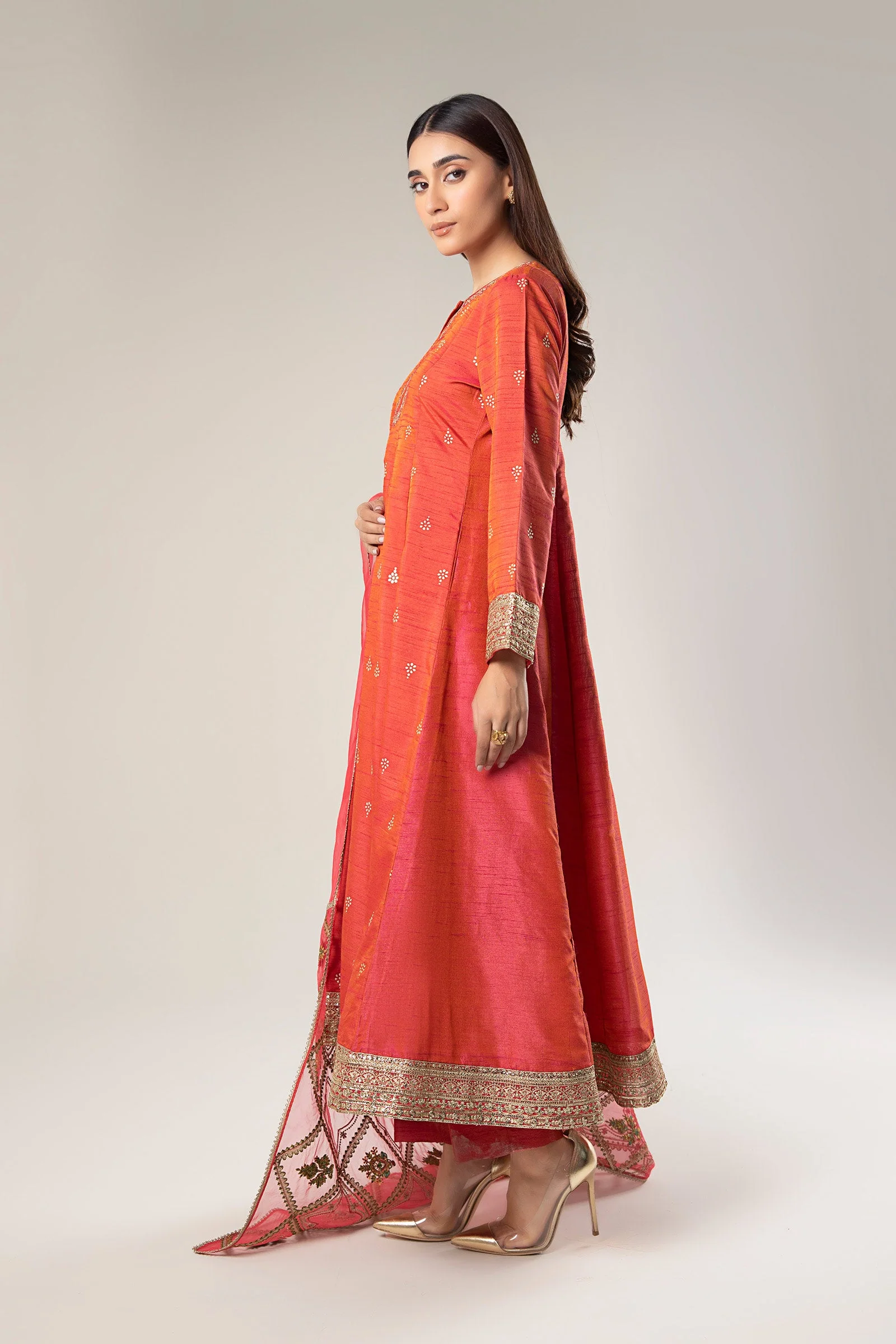 2 Pc Embroidered Tonal Silk Suit - Image 2