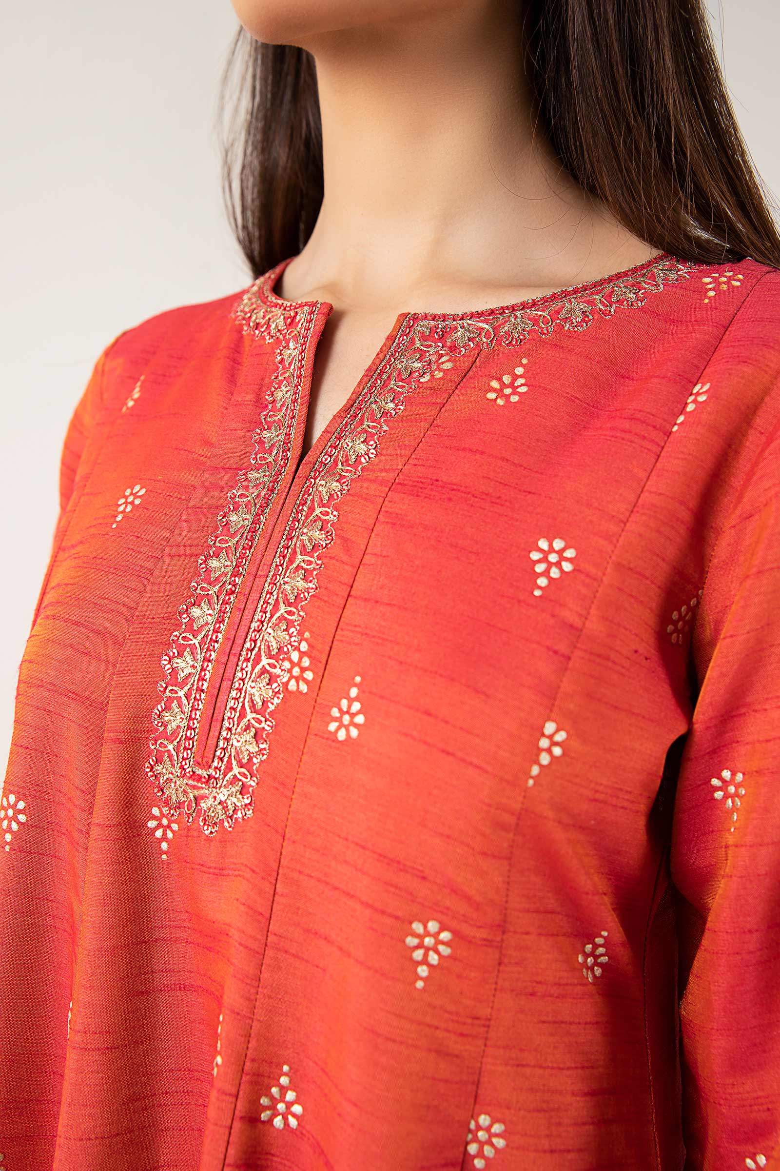 2 Pc Embroidered Tonal Silk Suit - Image 3