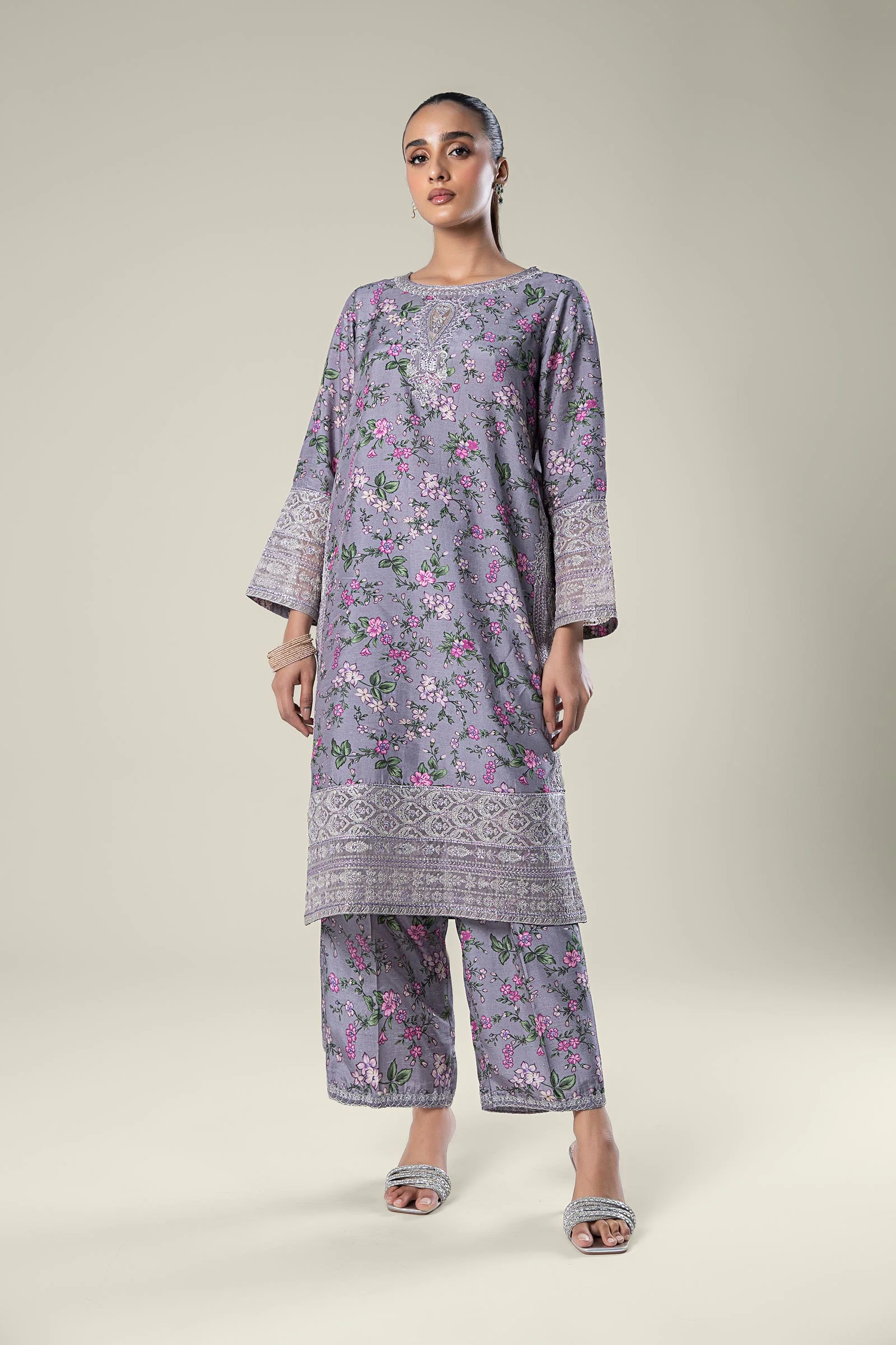 2 Pc Embroidered Raw Silk Suit