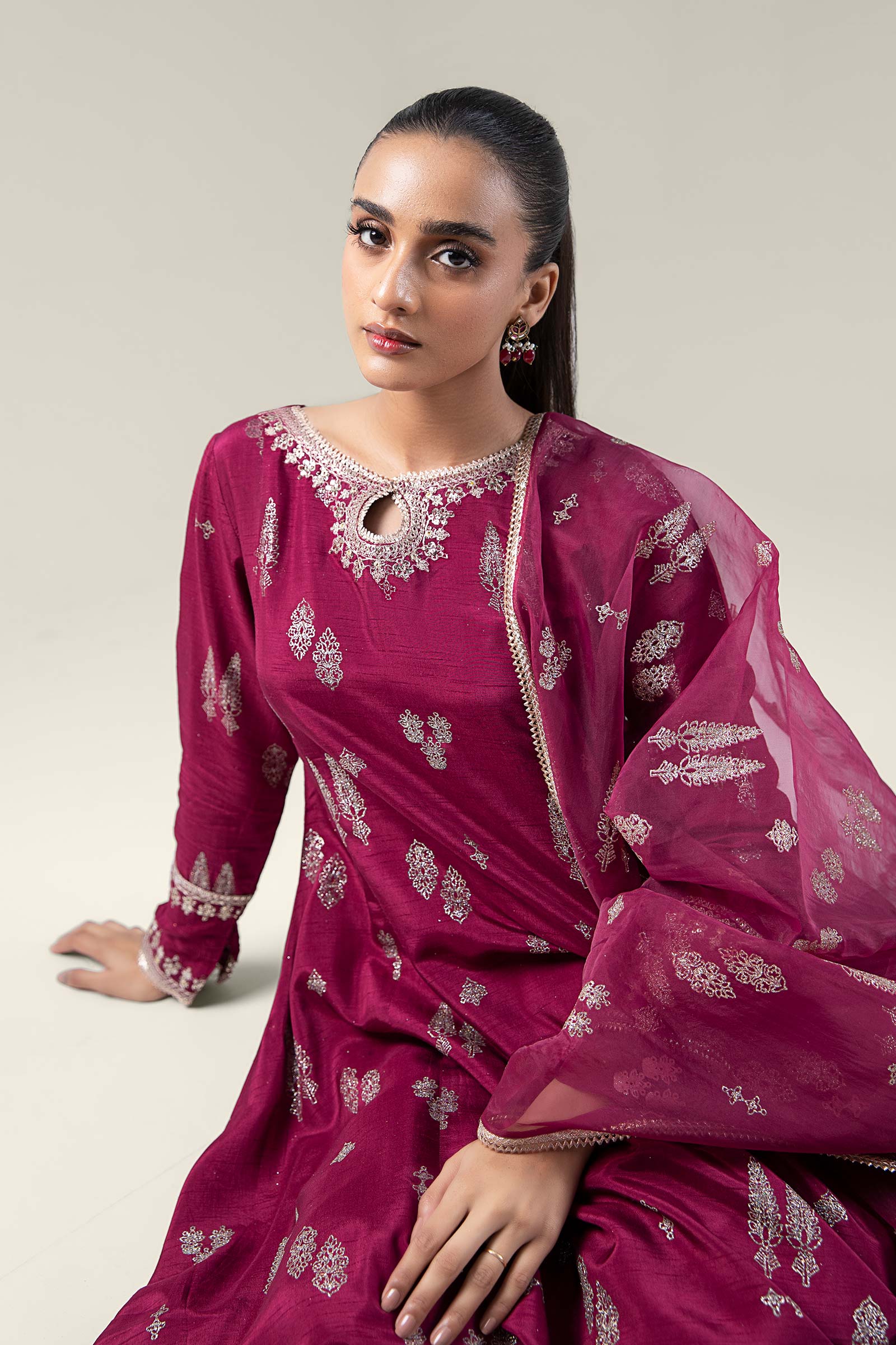 2 Pc Embroidered Raw Silk Suit - Image 2