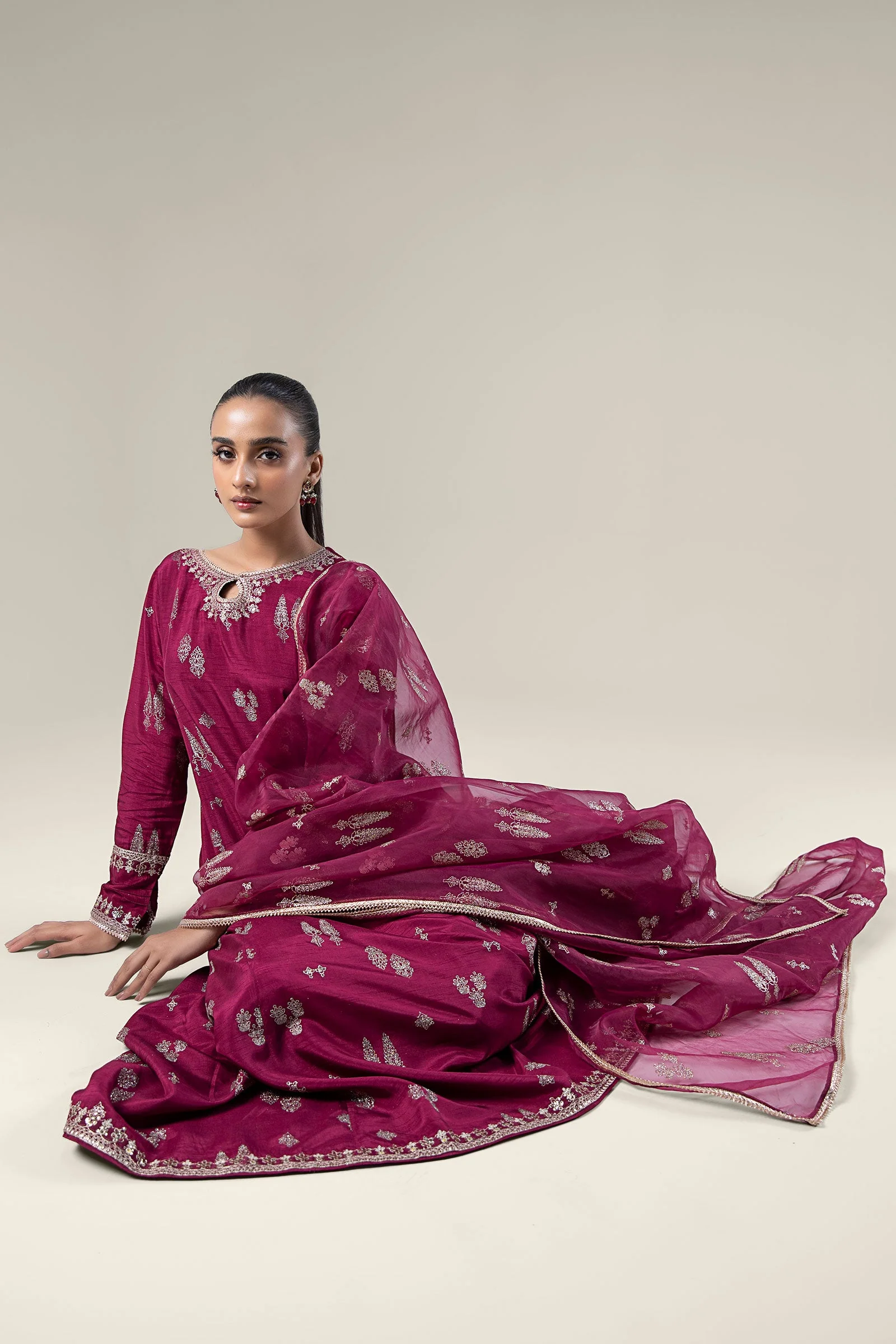 2 Pc Embroidered Raw Silk Suit - Image 3