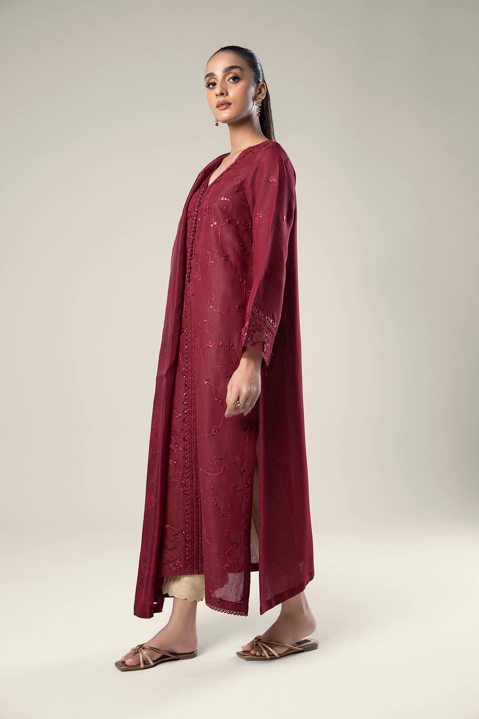 2 Pc Embroidered Silk Suit - Image 3