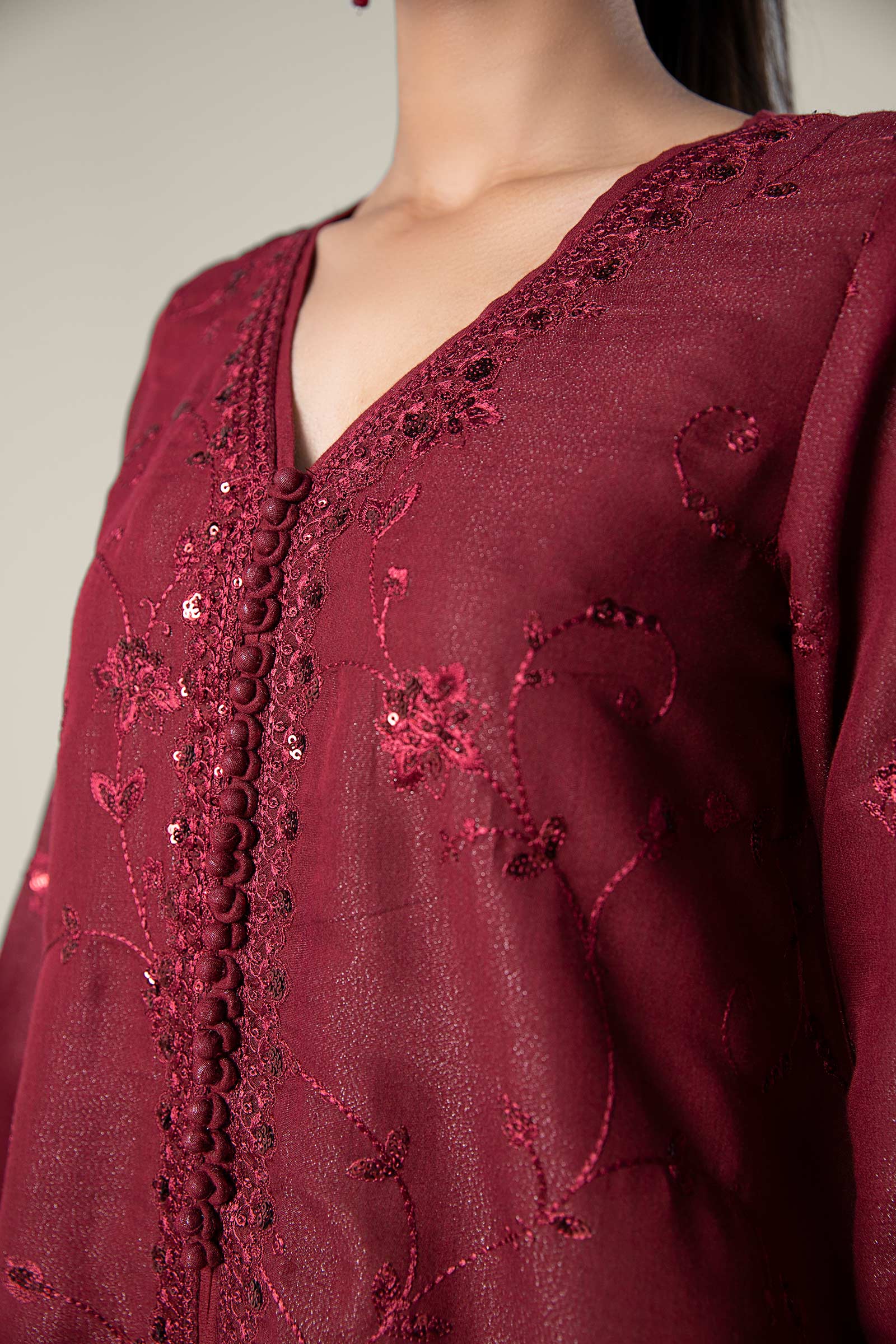 2 Pc Embroidered Silk Suit - Image 4