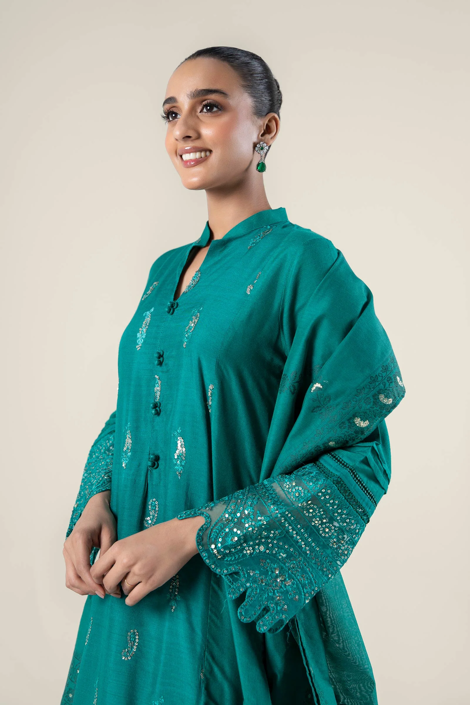 2 Pc Embroidered Khaddi Silk Suit - Image 2