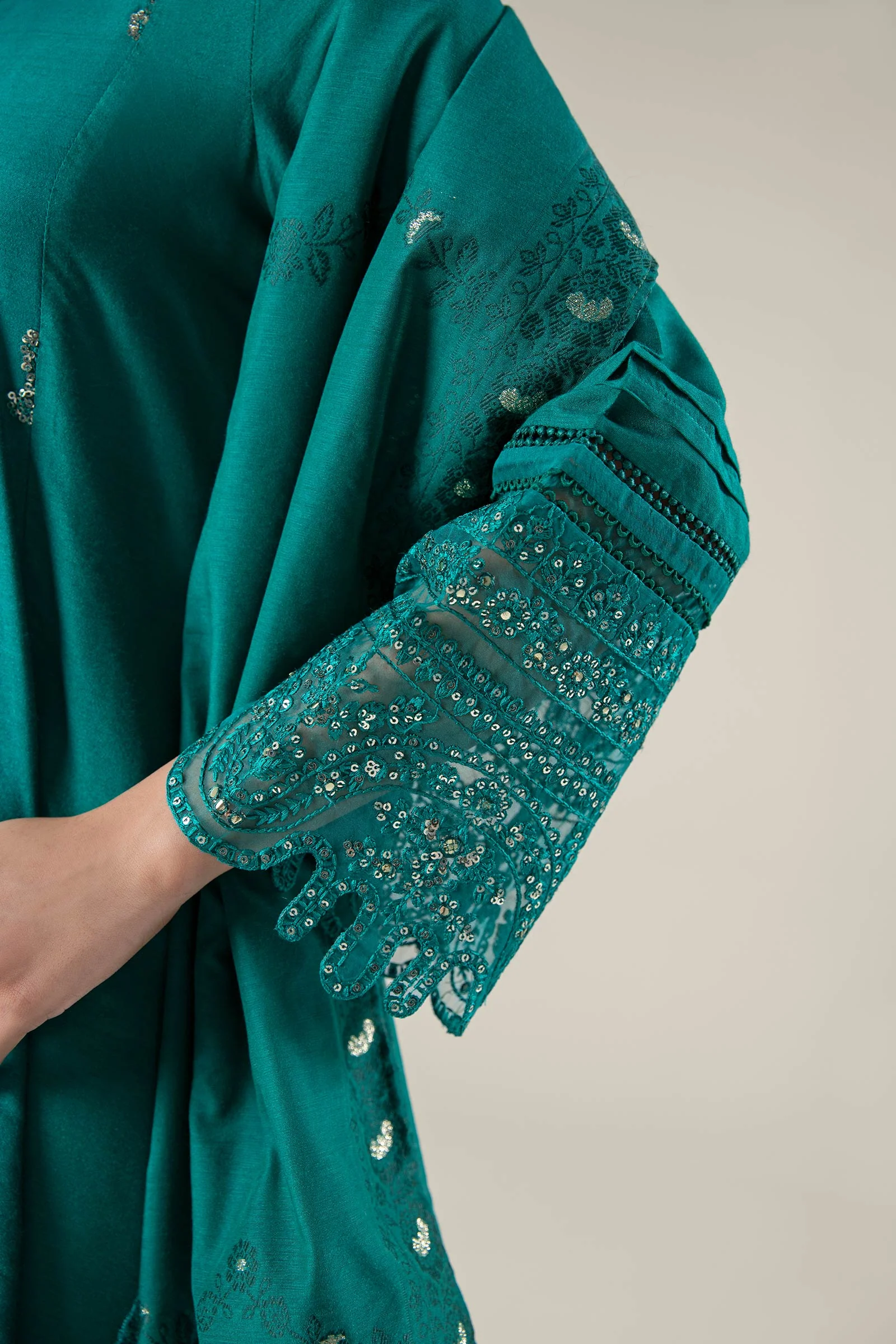 2 Pc Embroidered Khaddi Silk Suit - Image 3