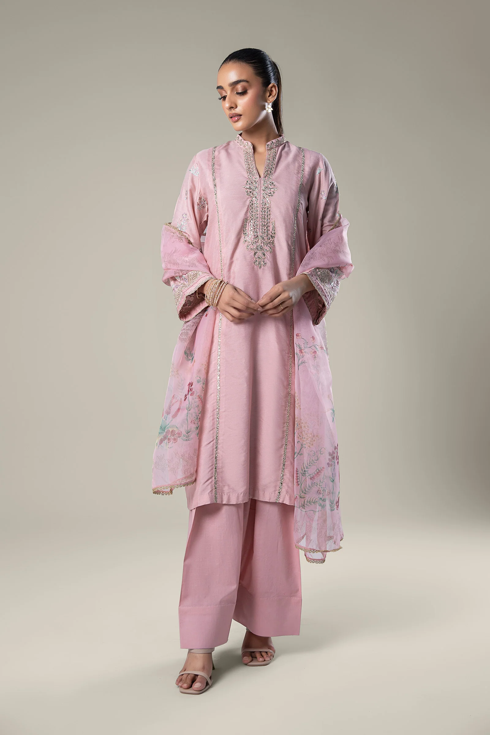 2 Pc Embroidered Khaddi Silk Suit - Image 4