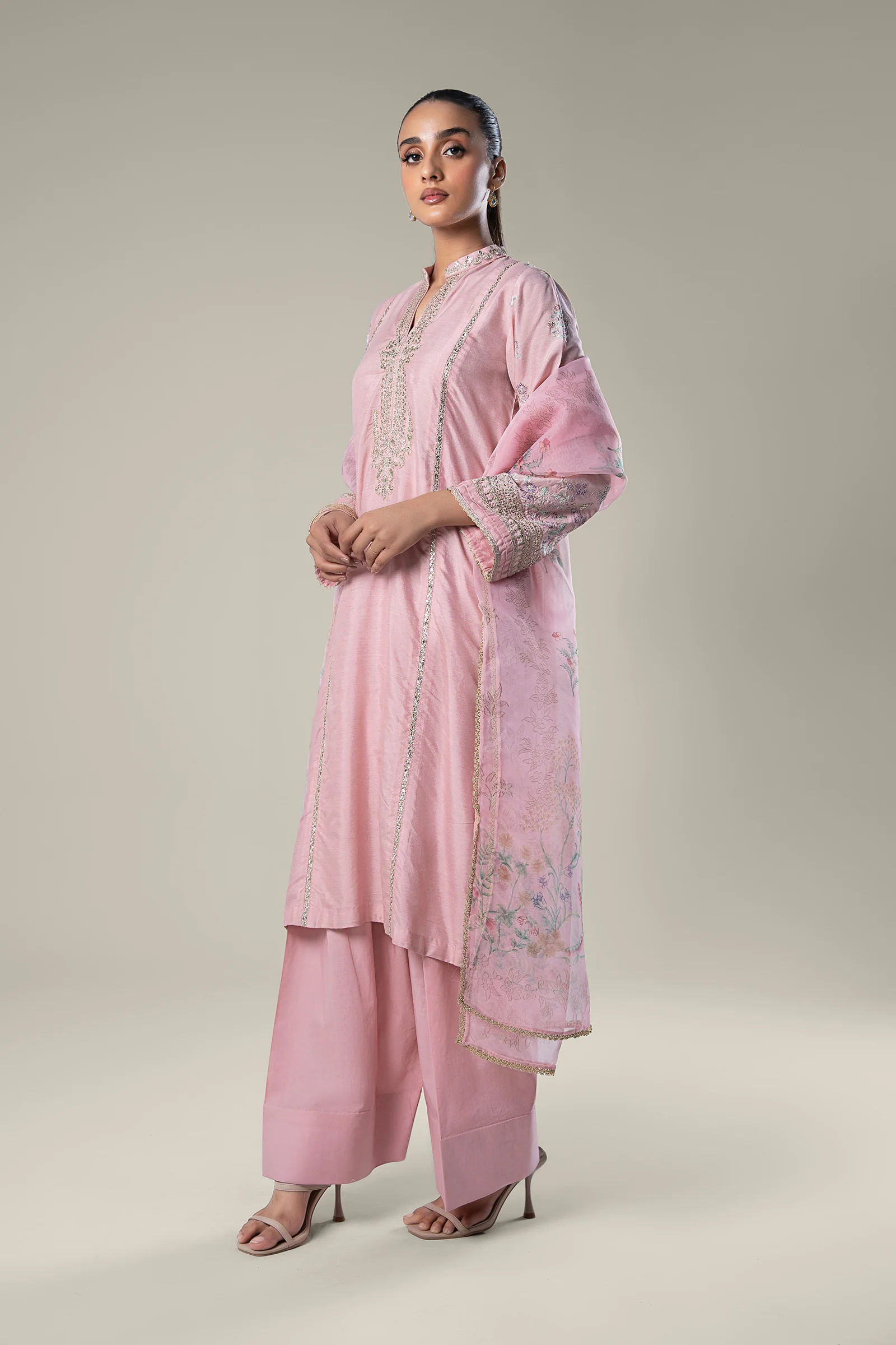 2 Pc Embroidered Khaddi Silk Suit - Image 5