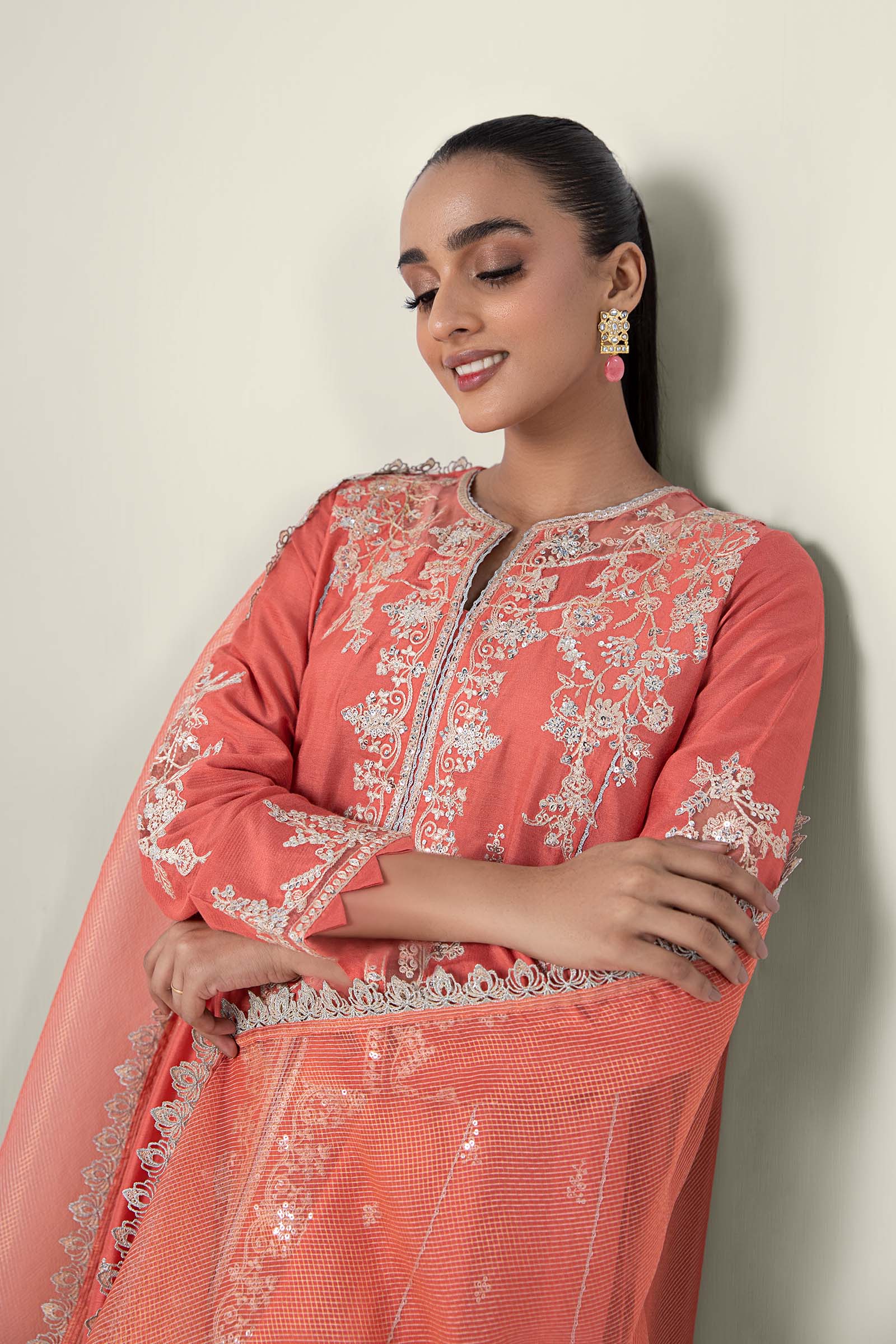 2 Pc Embroidered Khaddi Silk Suit - Image 2
