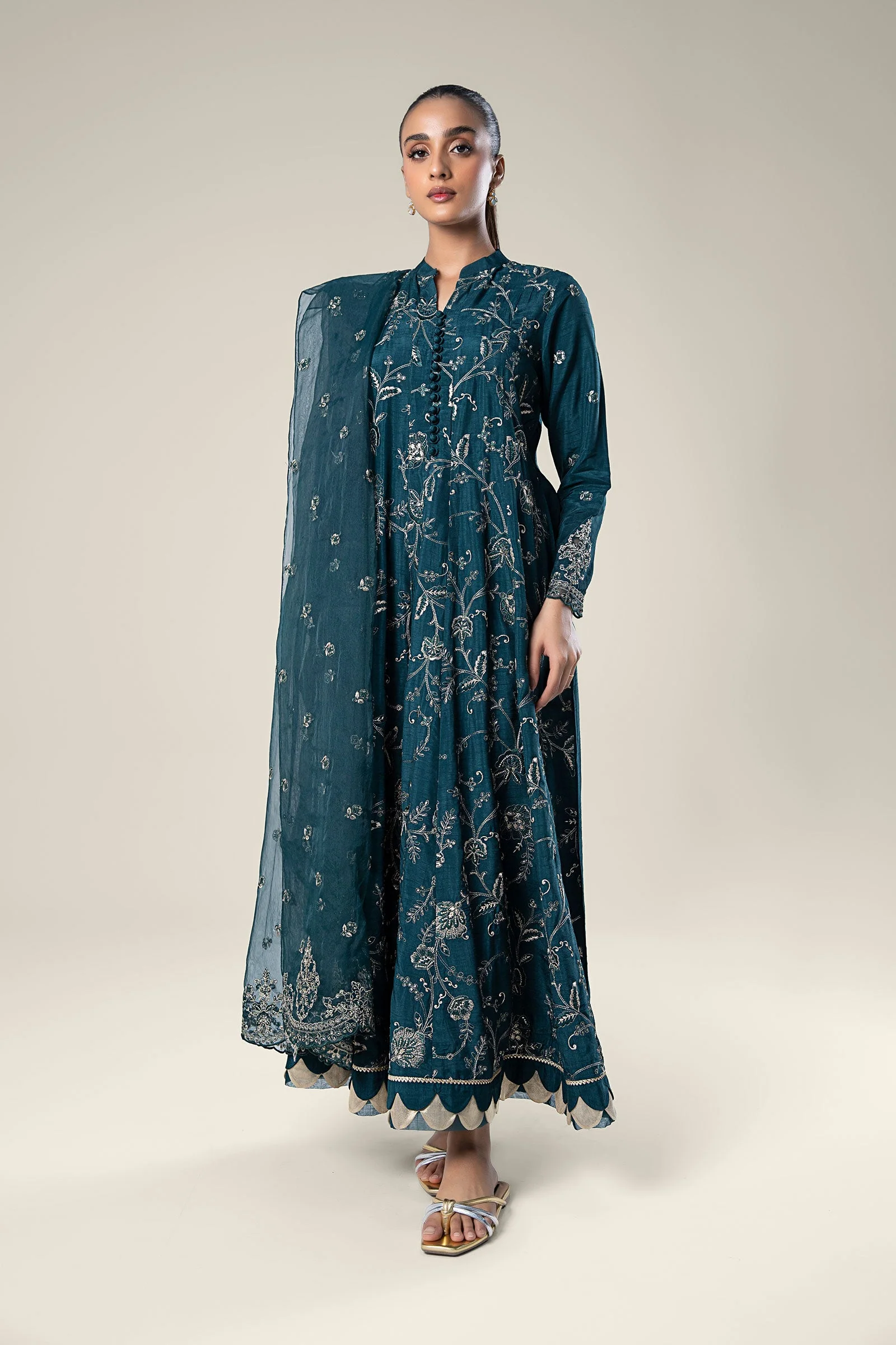 2 Pc Embroidered Raw Silk Suit
