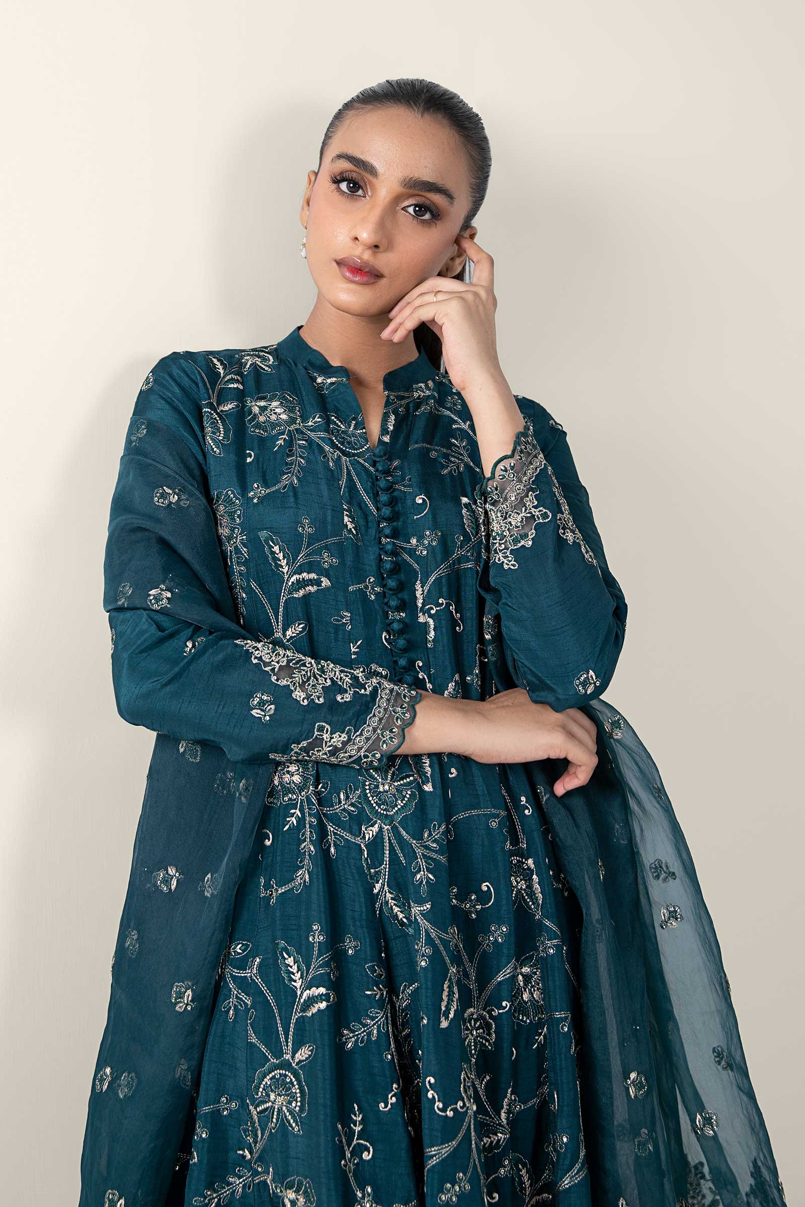 2 Pc Embroidered Raw Silk Suit - Image 2
