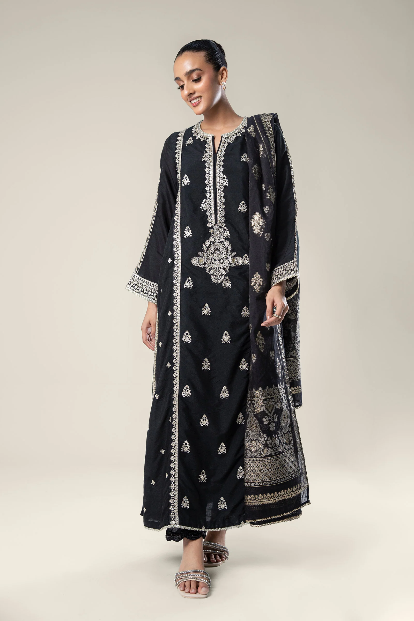 2 Pc Embroidered Khaddi Silk Suit - Image 2