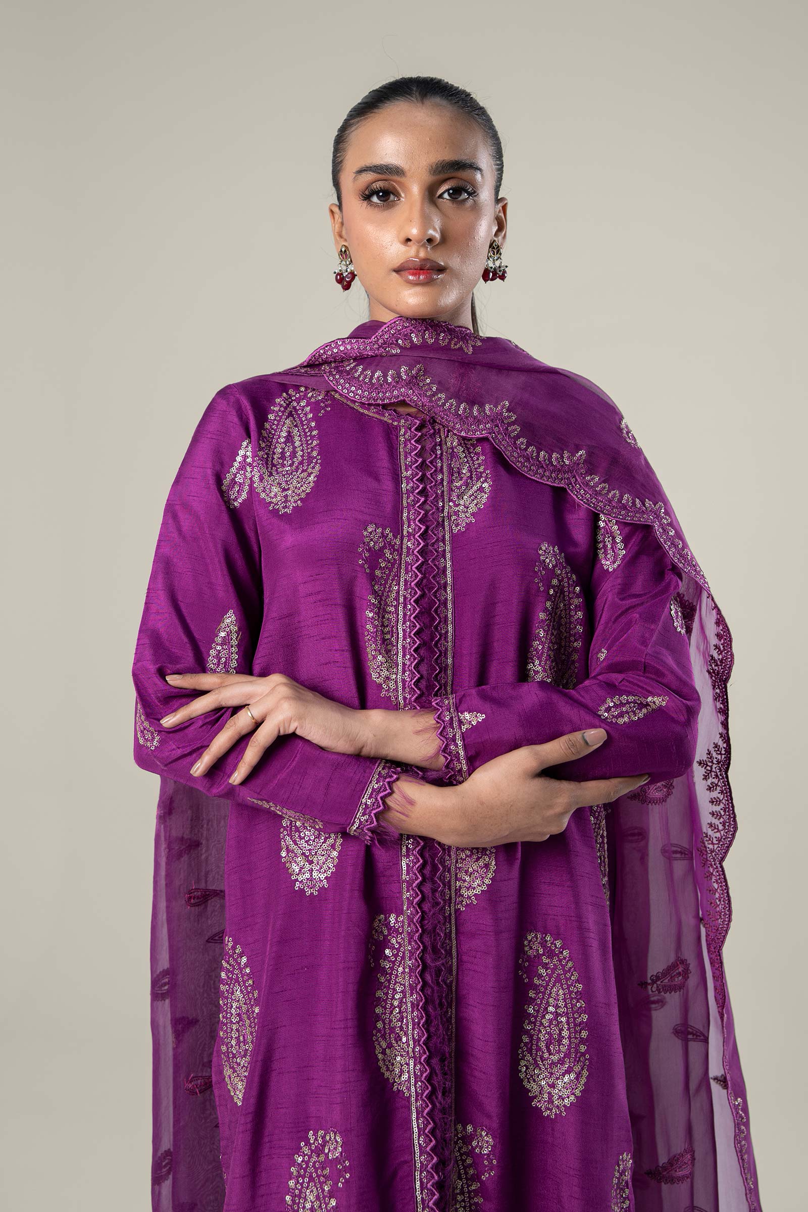 2 Pc Embroidered Raw Silk Suit - Image 2