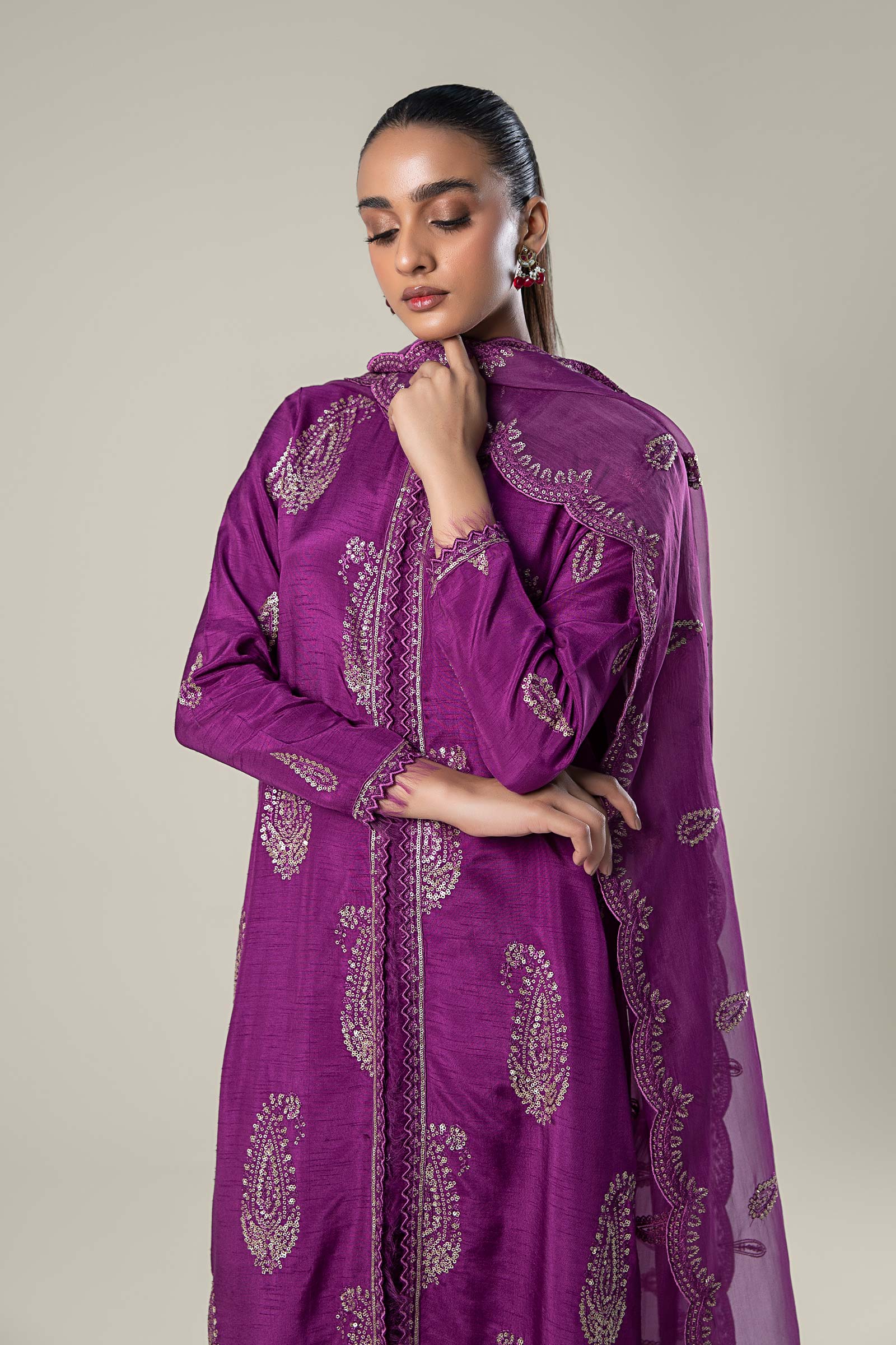 2 Pc Embroidered Raw Silk Suit - Image 3