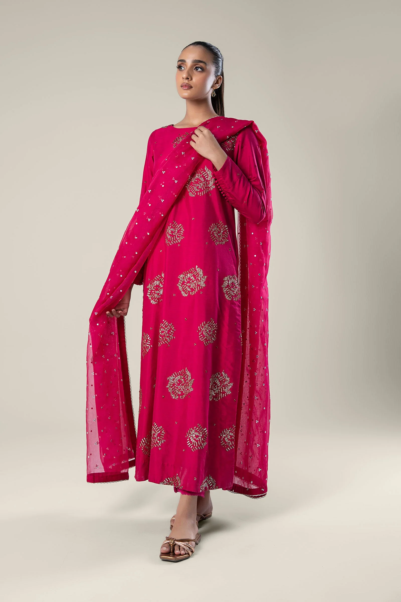 2 Pc Embroidered Raw Silk Suit