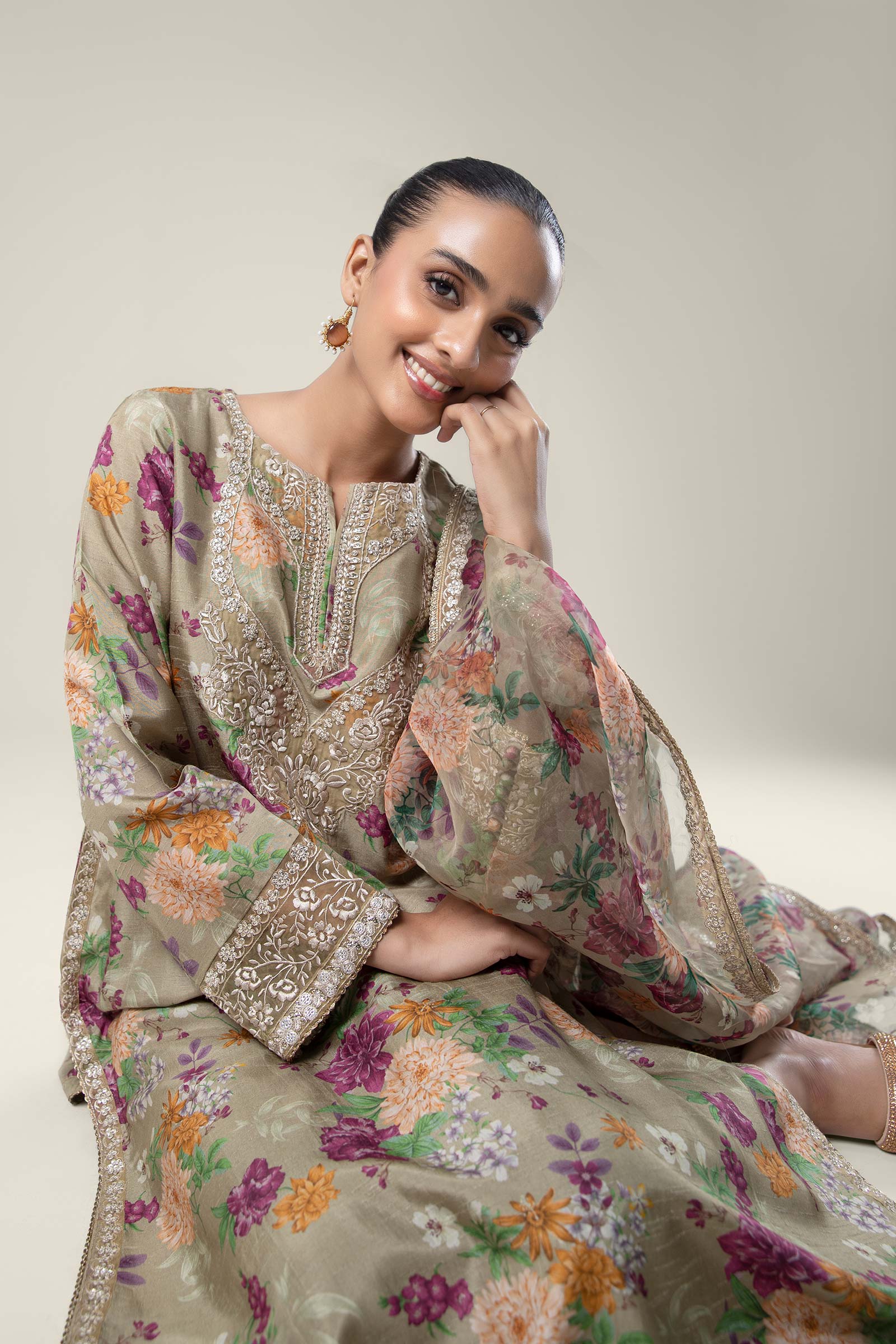 2 Pc Pinted Raw Silk Suit - Image 3