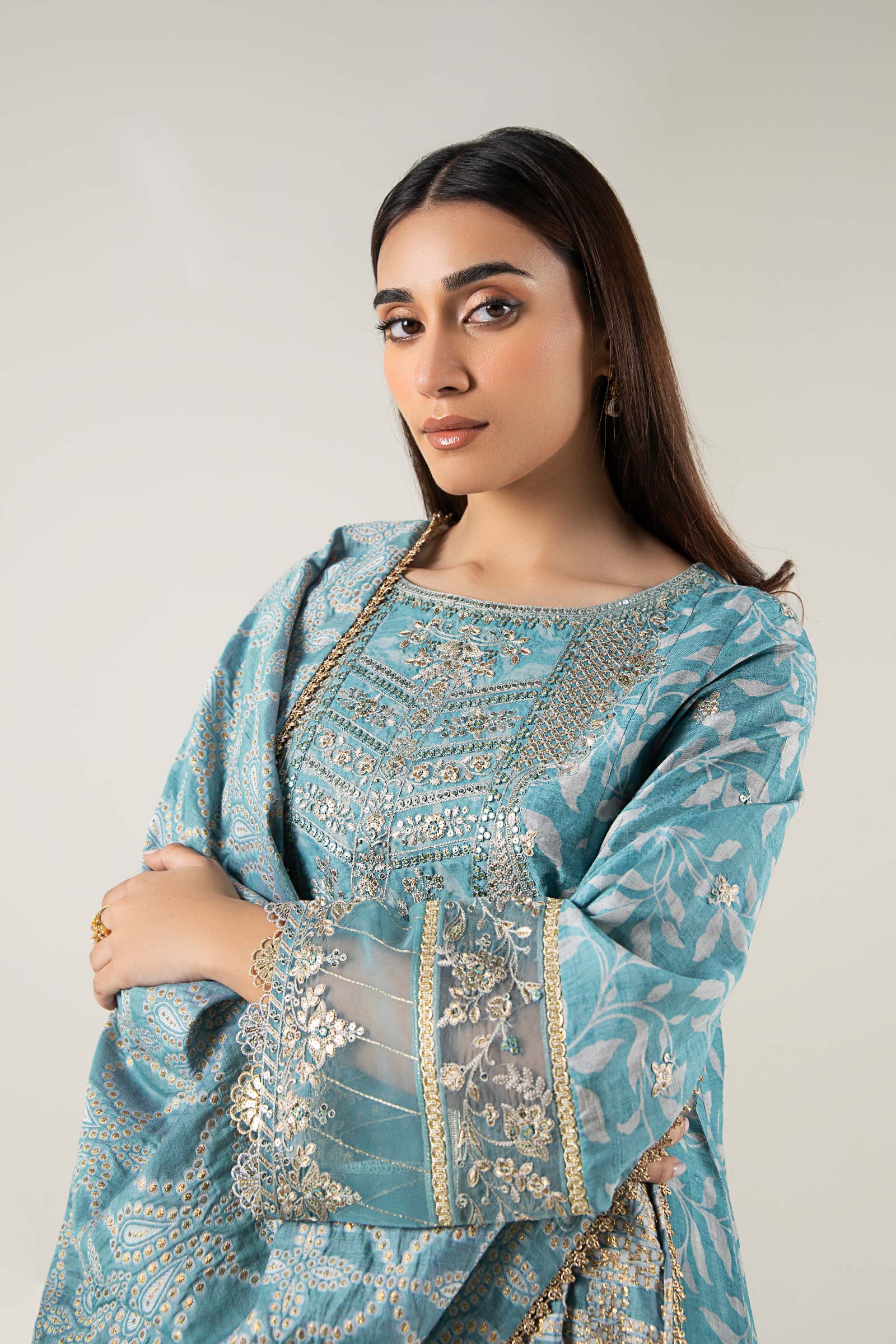 2 Pc Pinted Raw Silk Suit - Image 2