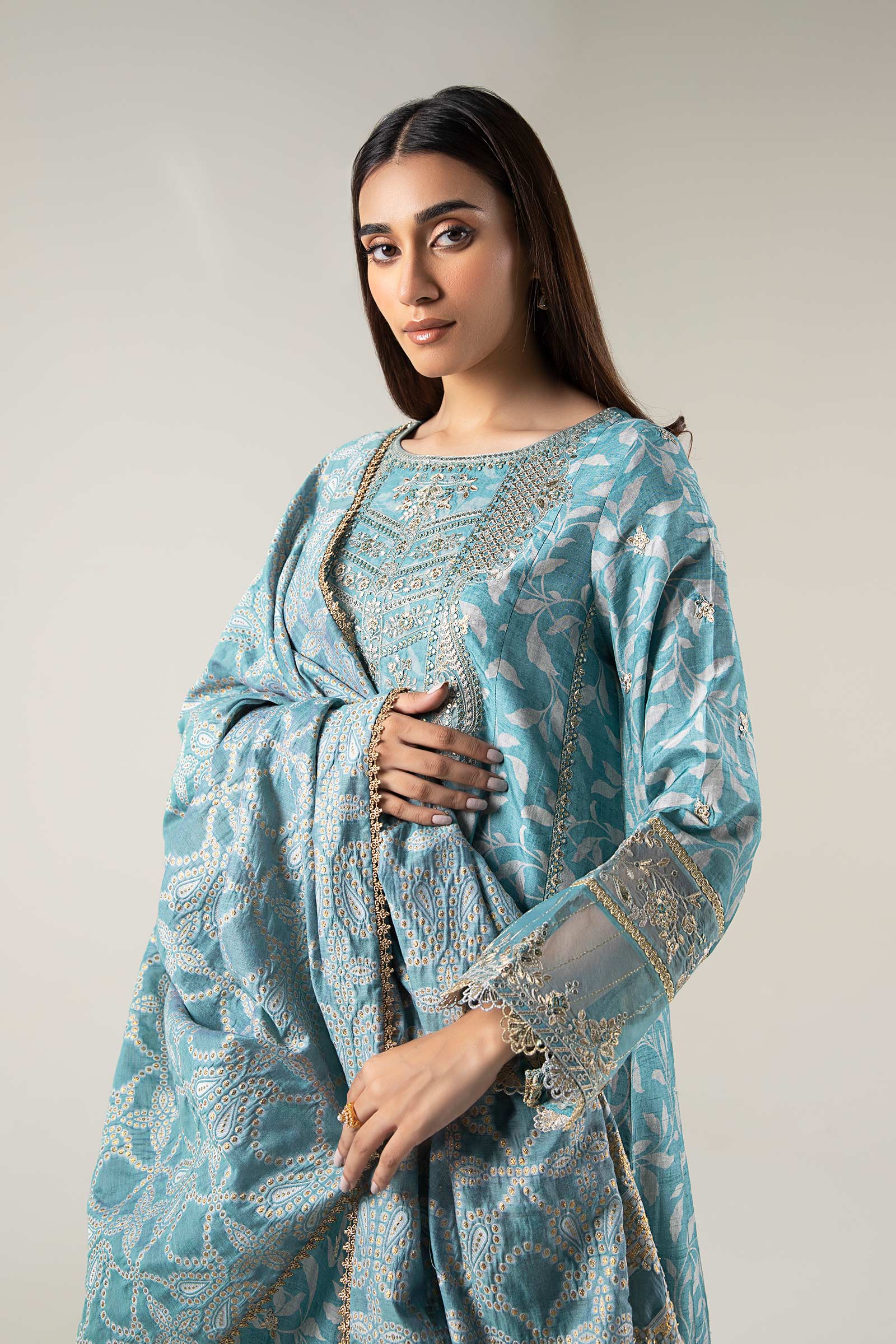 2 Pc Pinted Raw Silk Suit - Image 3