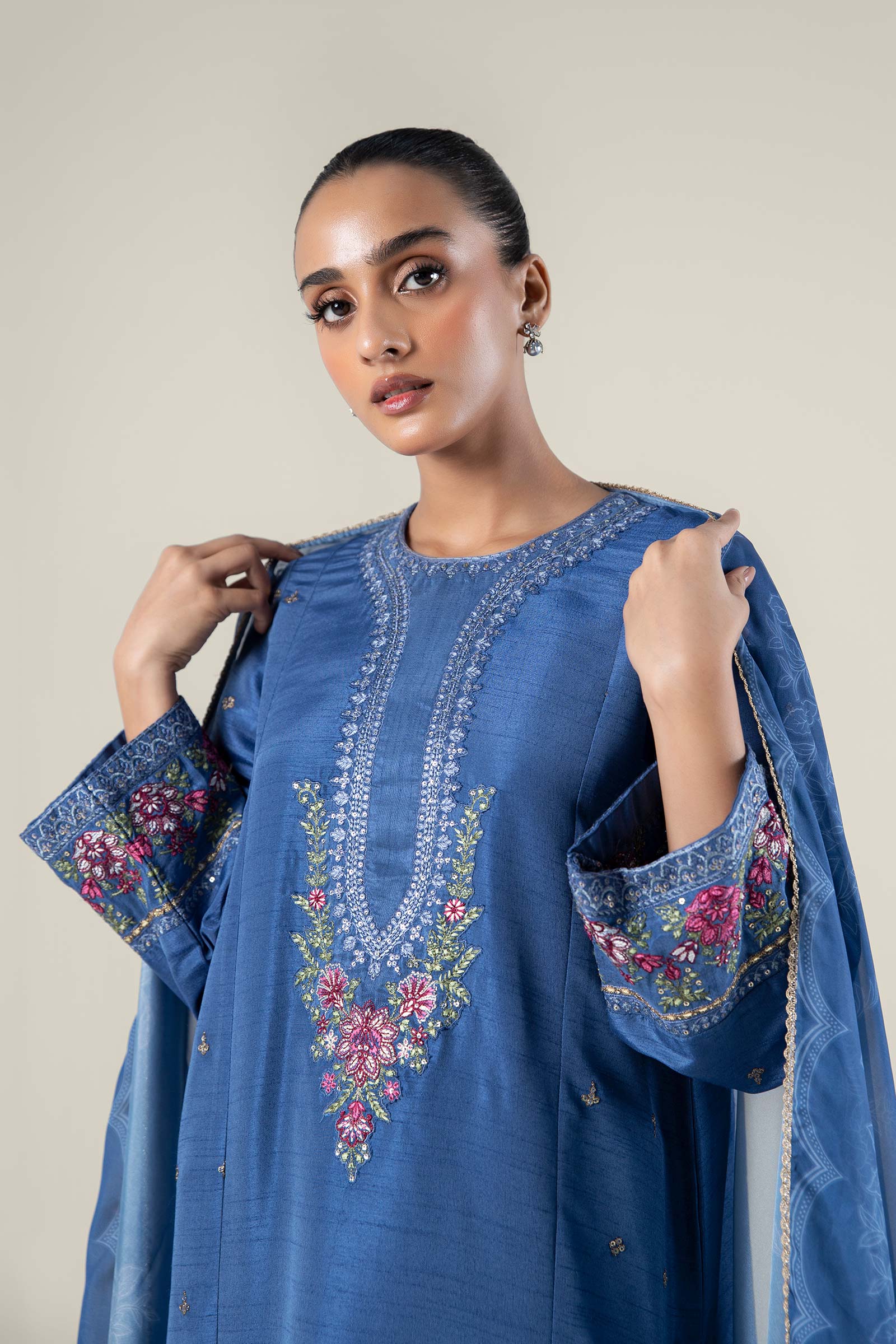 2 Pc Embroidered Raw Silk Suit - Image 3