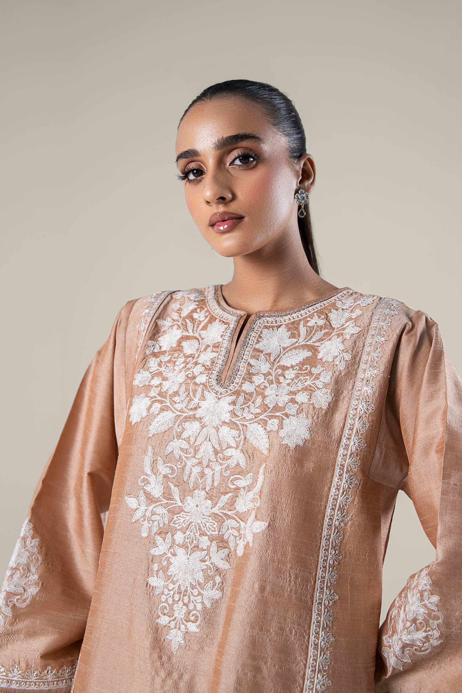 2 Pc Embroidered Tonal Raw Silk Suit - Image 2