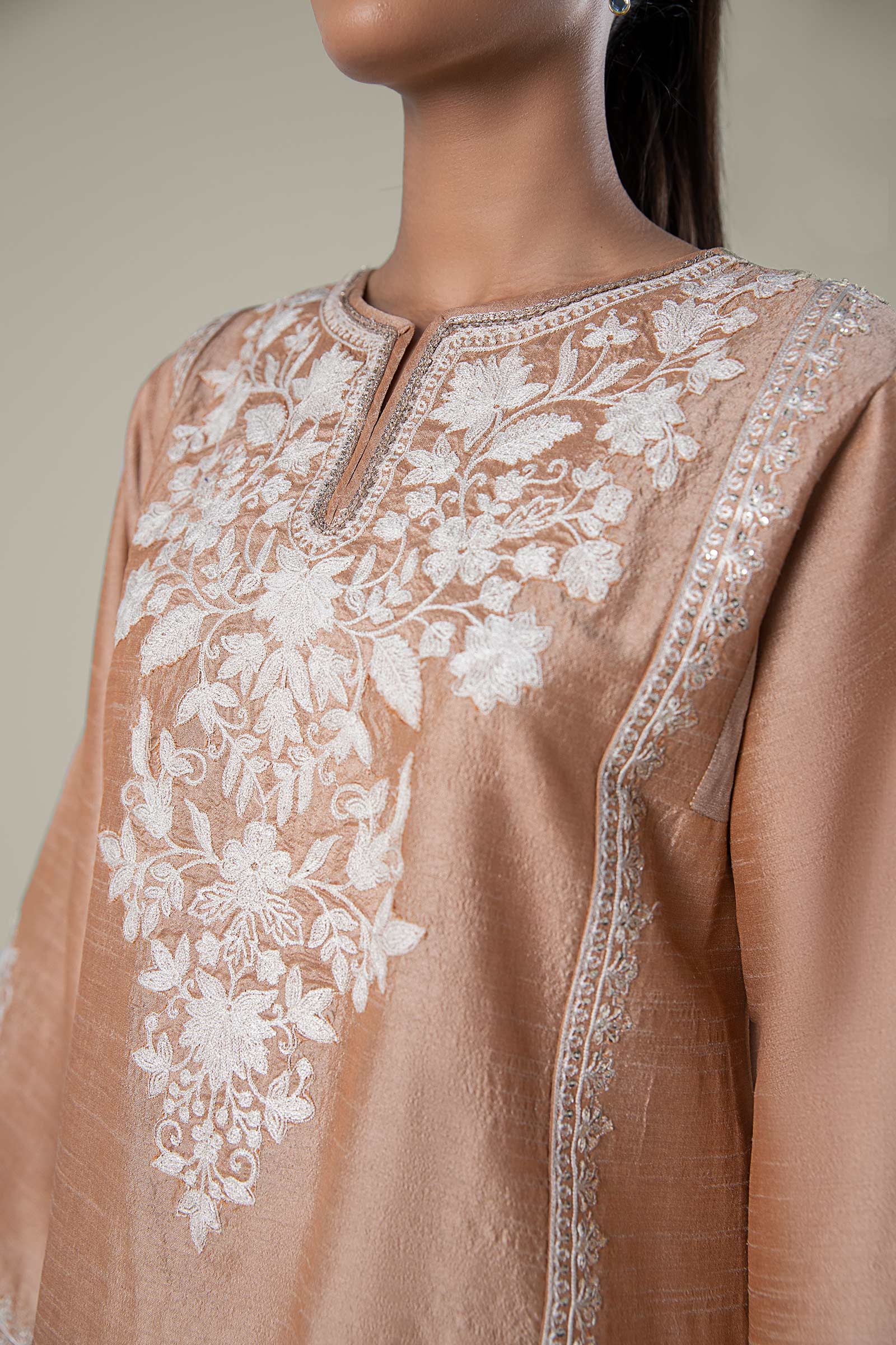 2 Pc Embroidered Tonal Raw Silk Suit - Image 3