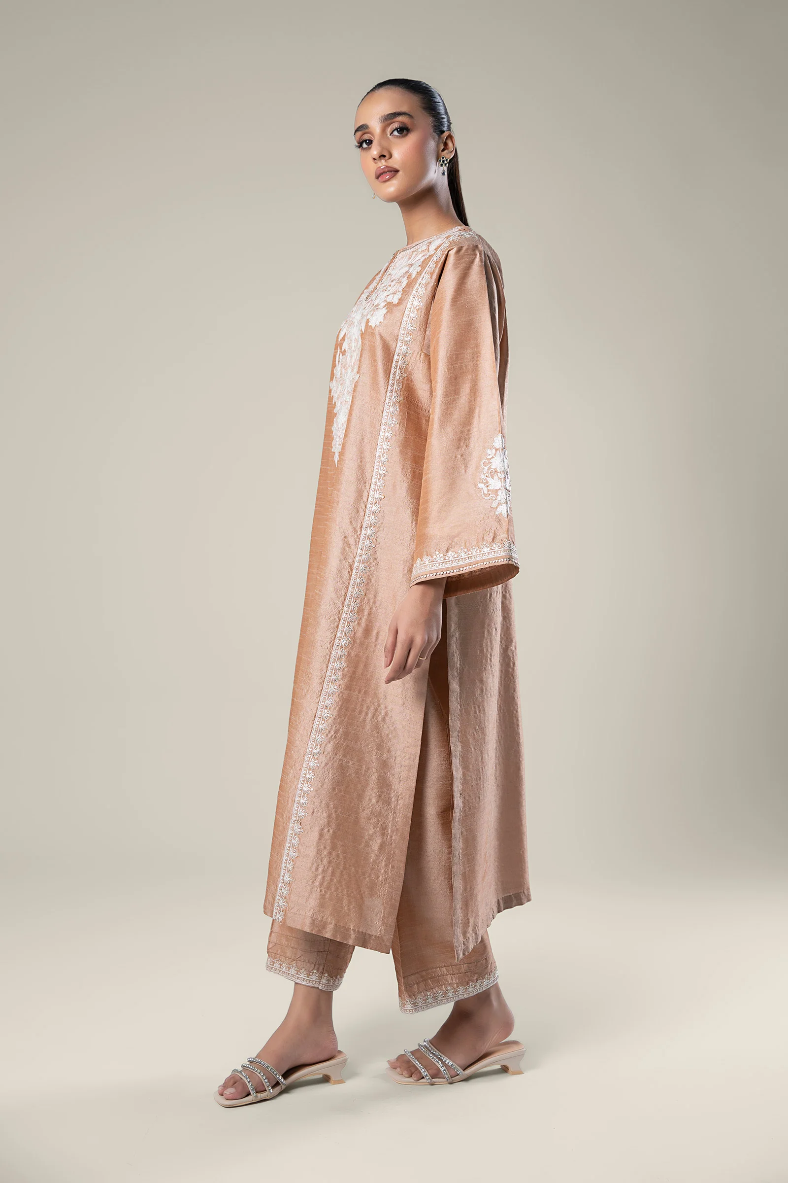 2 Pc Embroidered Tonal Raw Silk Suit - Image 4