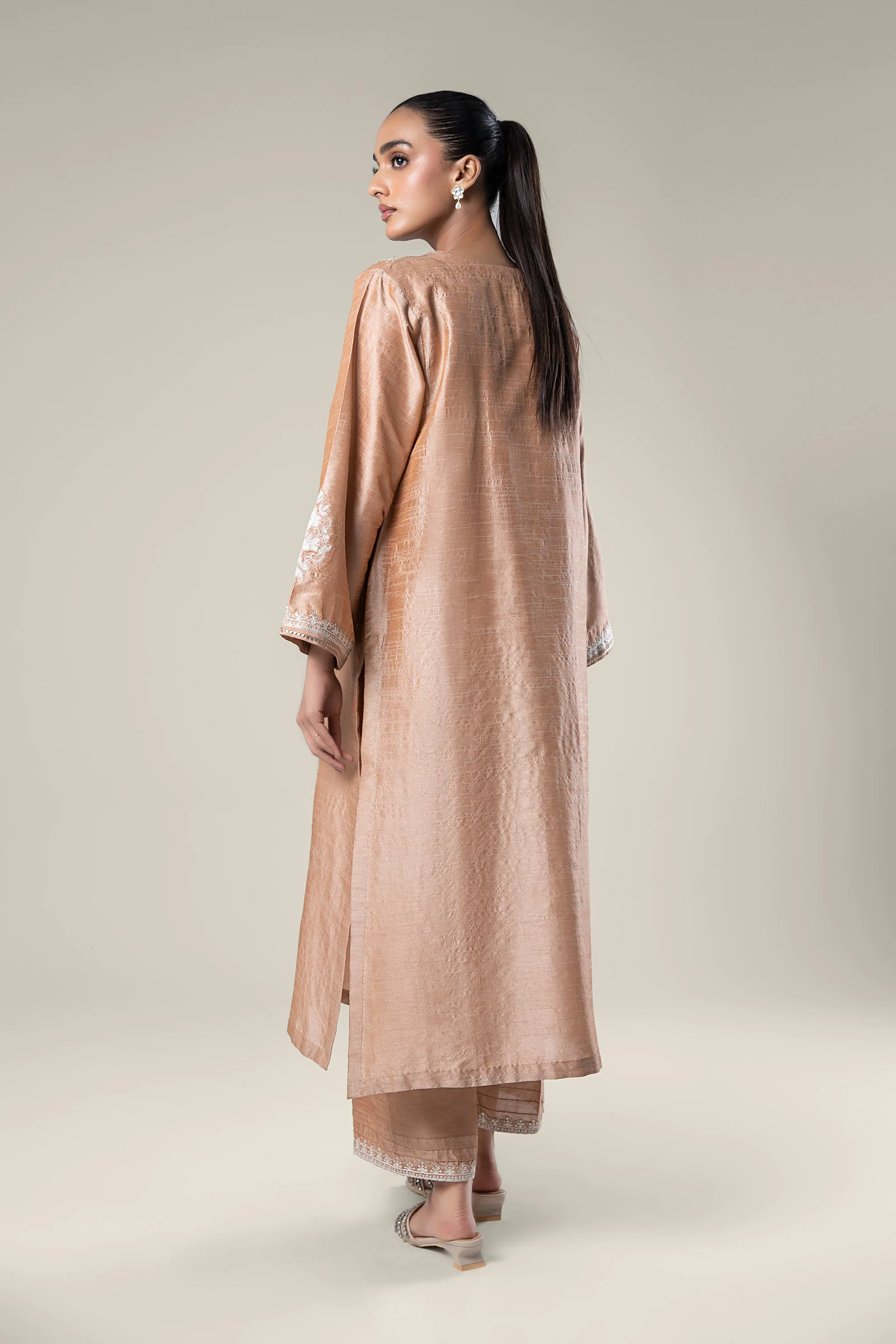 2 Pc Embroidered Tonal Raw Silk Suit - Image 5