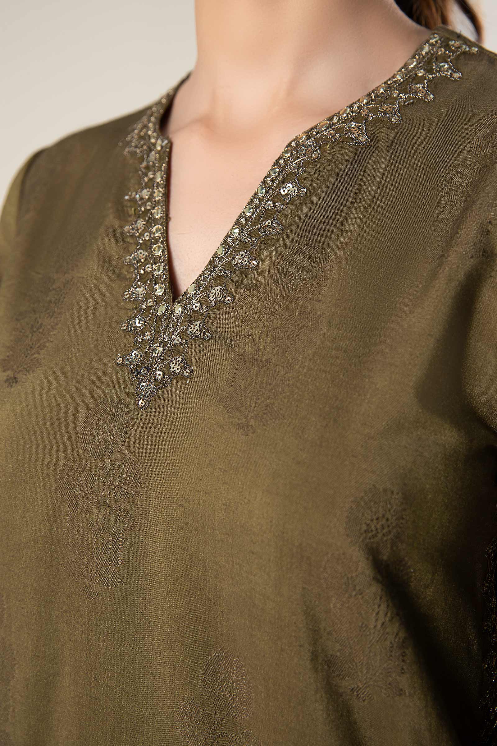 2 Pc Embroidered Jacquard Suit - Image 4
