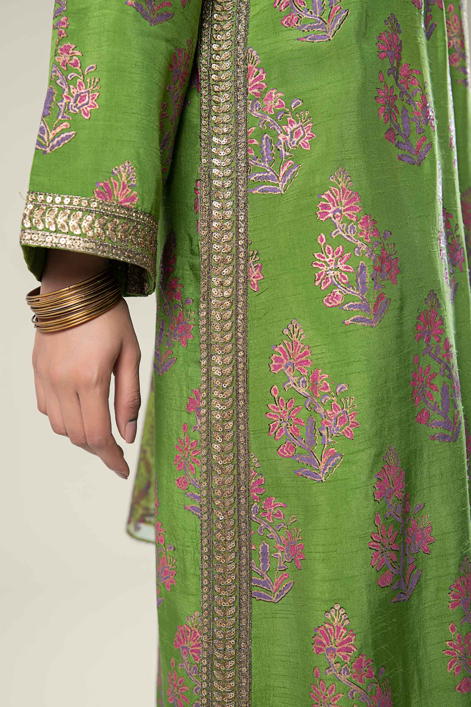 3 Pc Embroidered Raw Silk Suit - Image 3