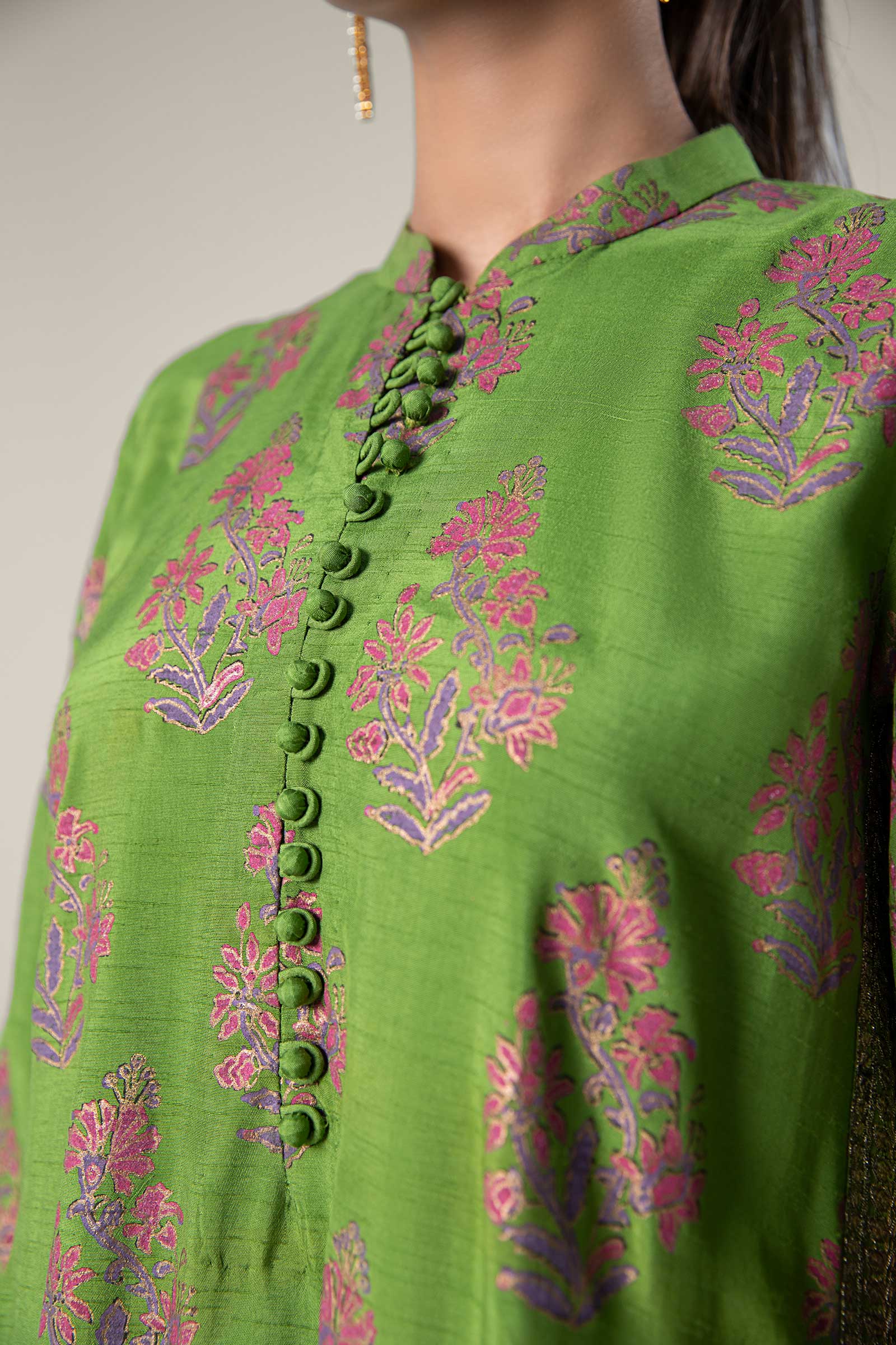 3 Pc Embroidered Raw Silk Suit - Image 4