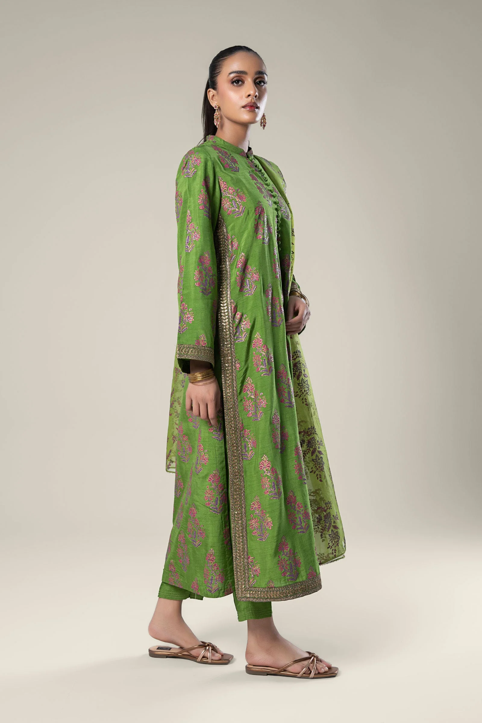 3 Pc Embroidered Raw Silk Suit - Image 5