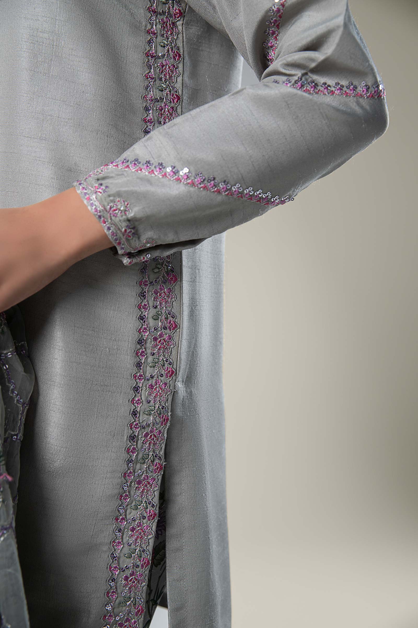 3 Pc Embroidered Raw Silk Suit - Image 4