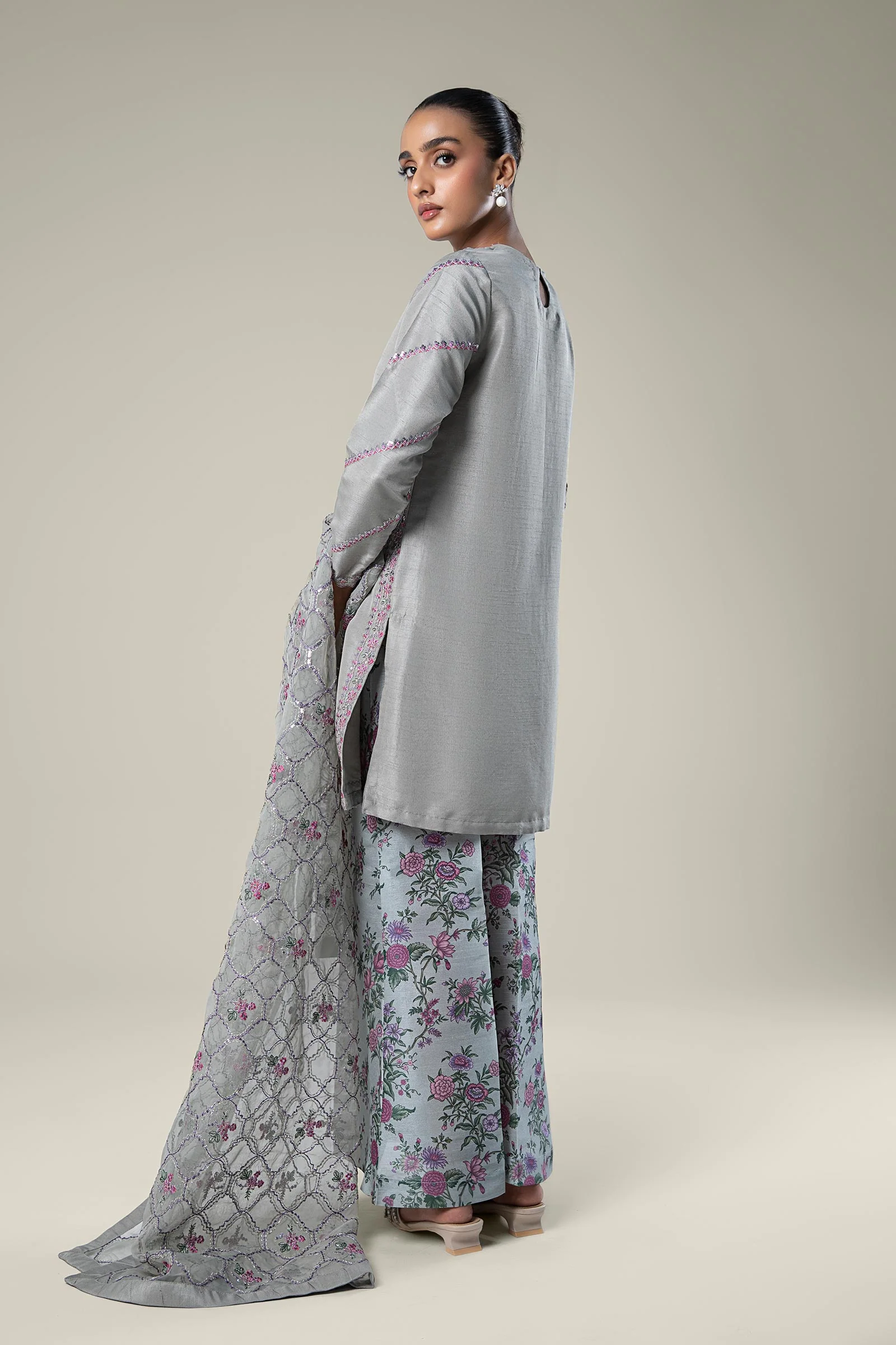 3 Pc Embroidered Raw Silk Suit - Image 6