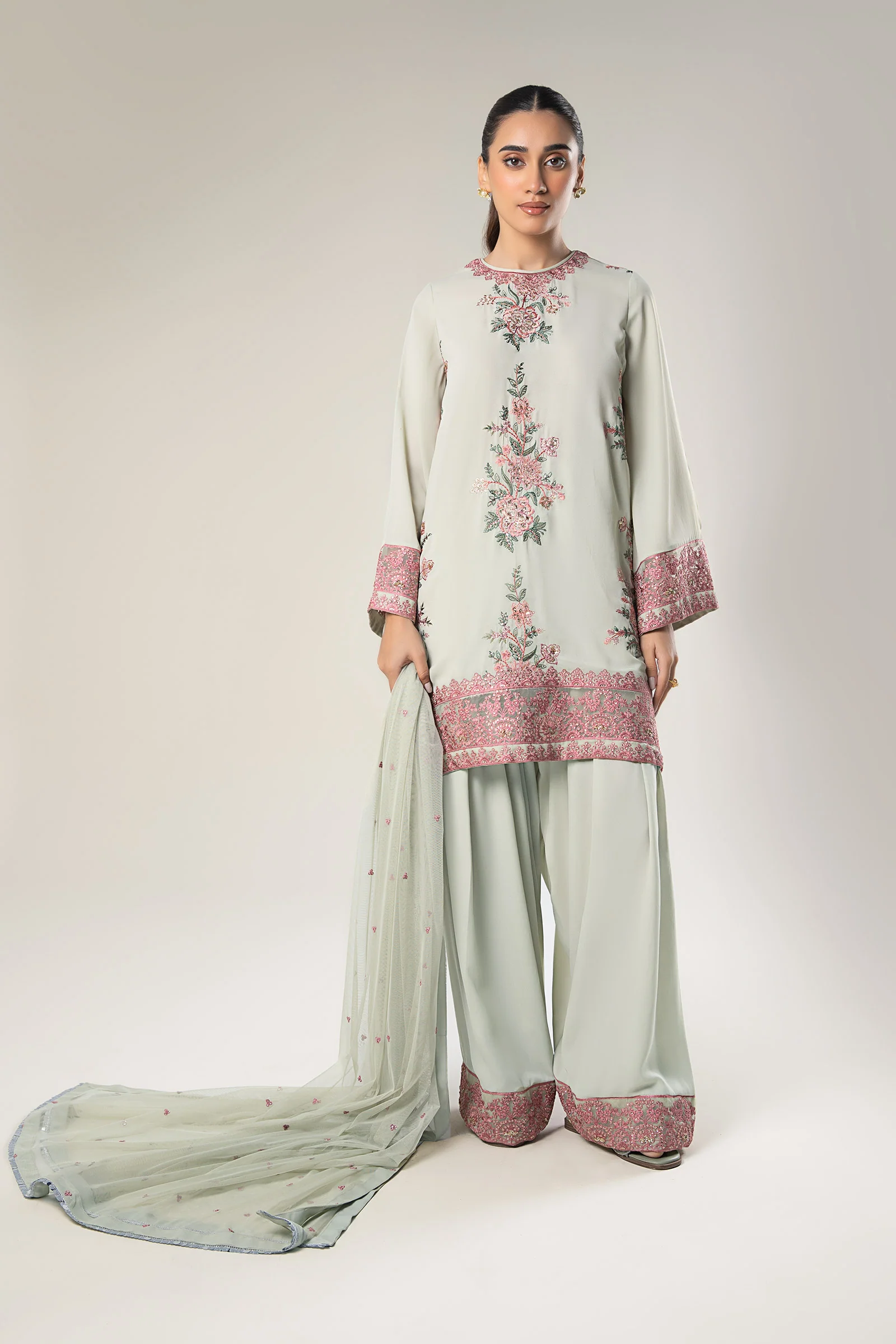 3 Pc Embroidered Chiffon Suit