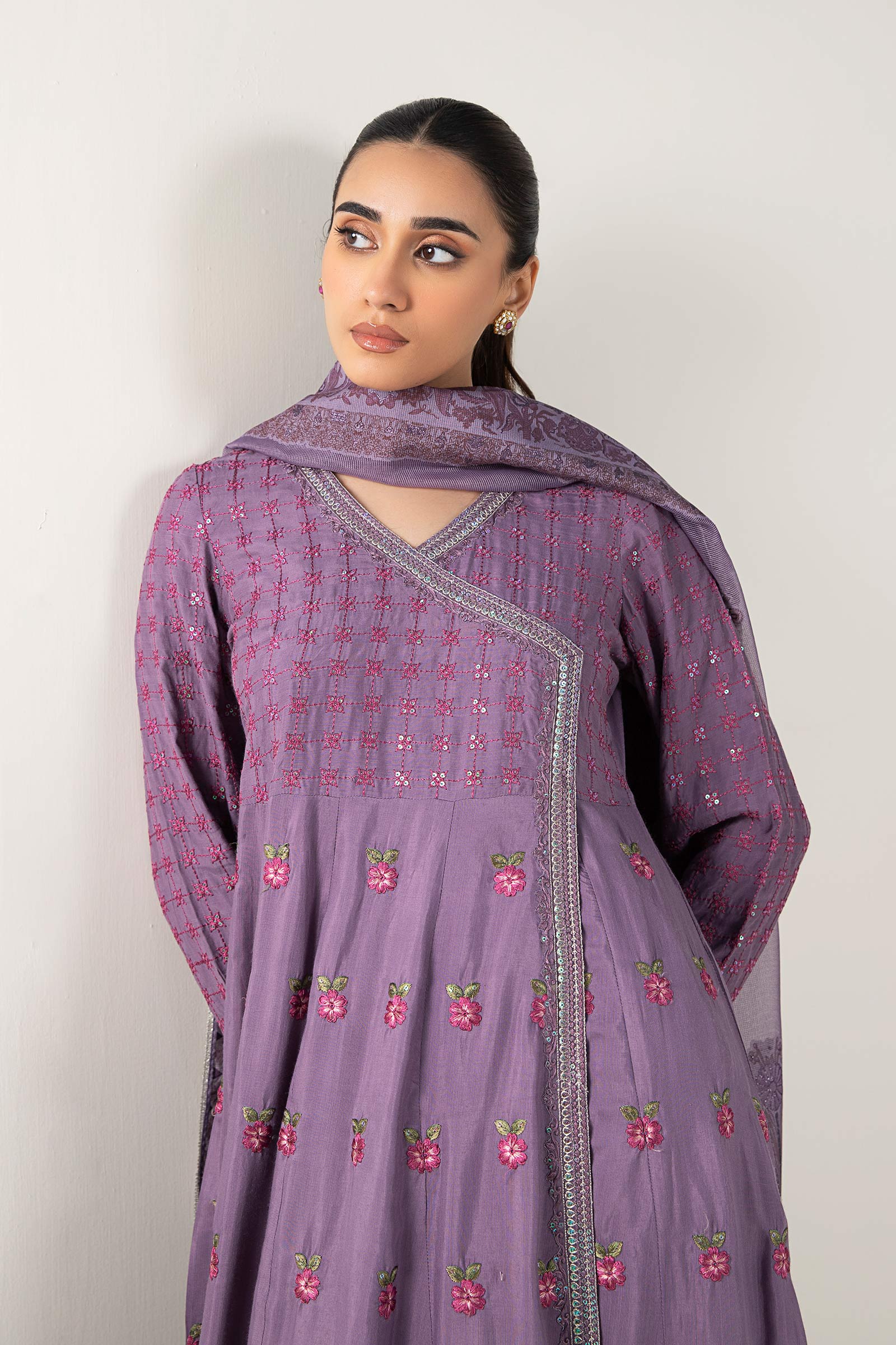 2 Pc Embroidered Raw Silk Suit