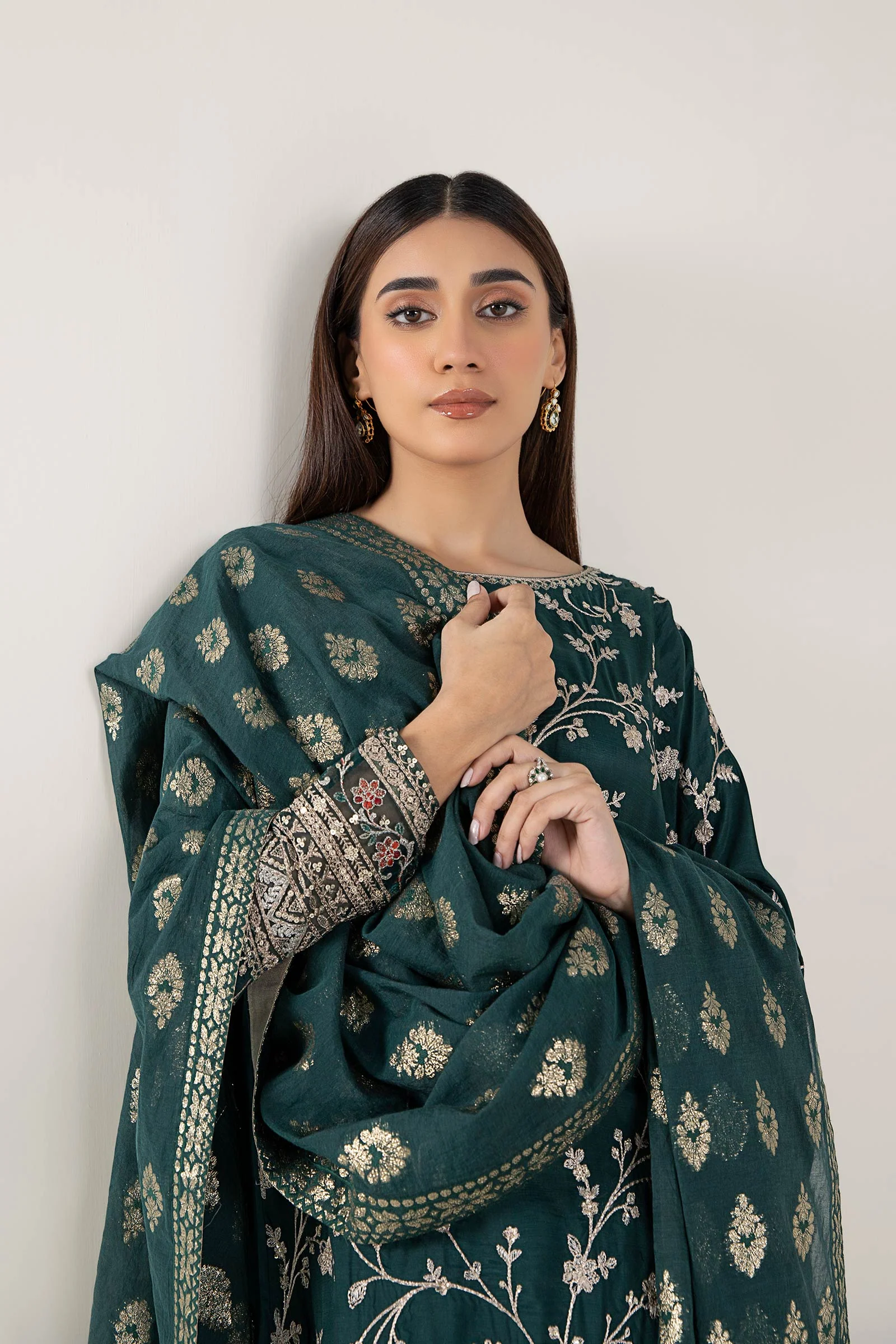 3 Pc Embroidered Raw Silk Suit - Image 2