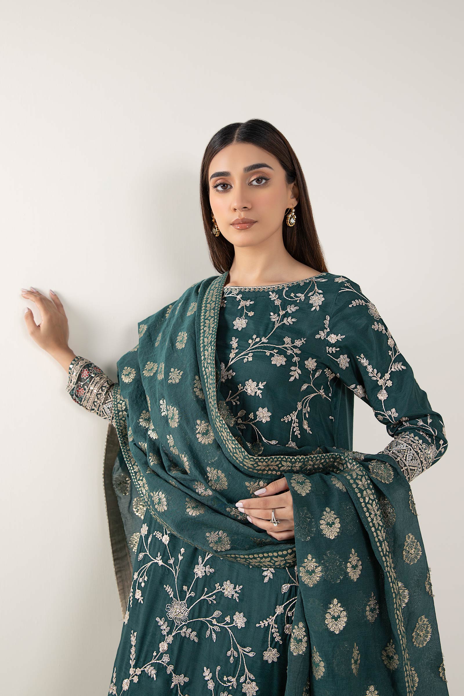 3 Pc Embroidered Raw Silk Suit - Image 3