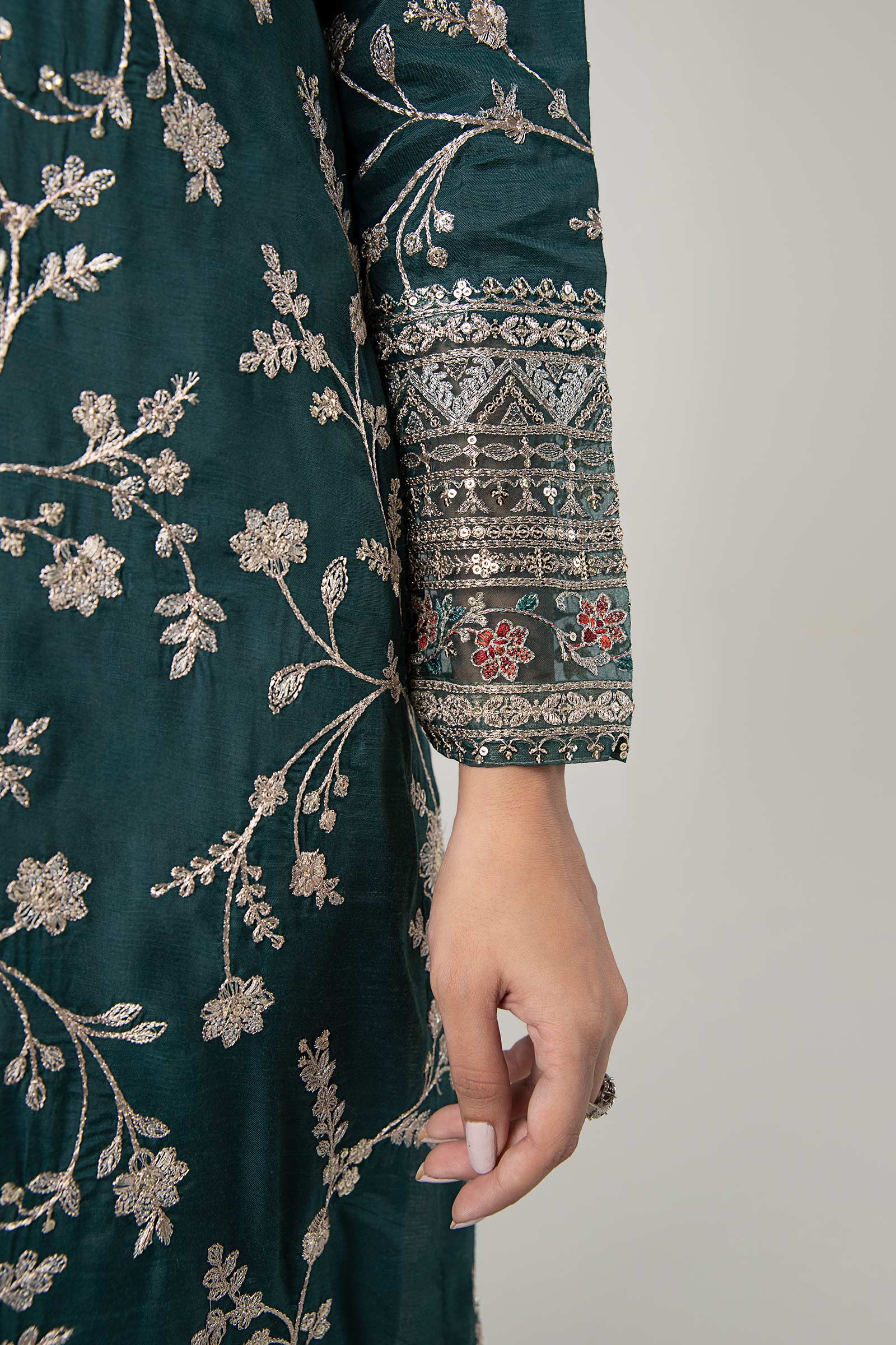 3 Pc Embroidered Raw Silk Suit - Image 5