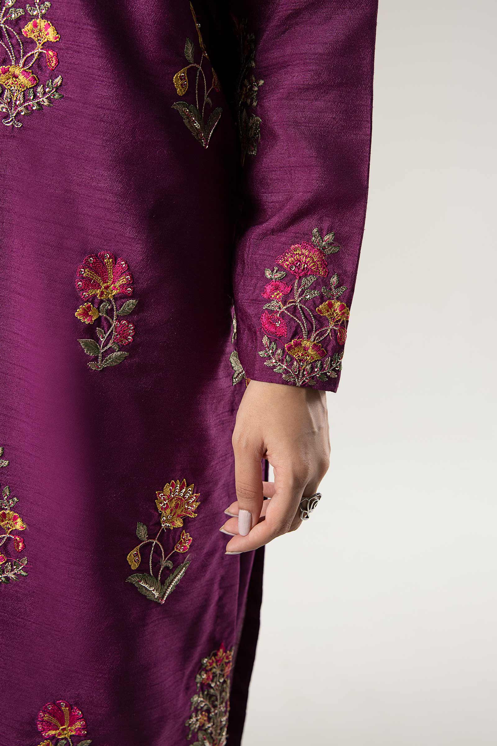 3 Pc Embroidered Raw Silk Suit - Image 4