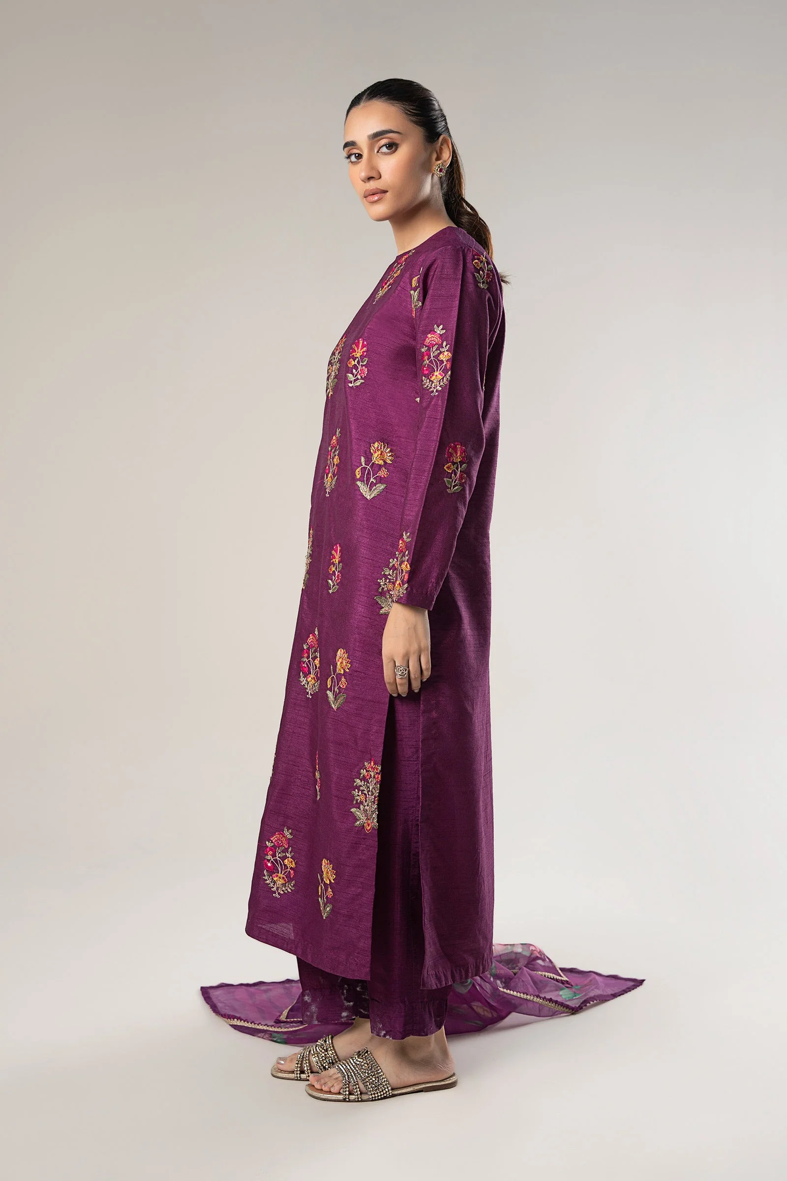 3 Pc Embroidered Raw Silk Suit - Image 5